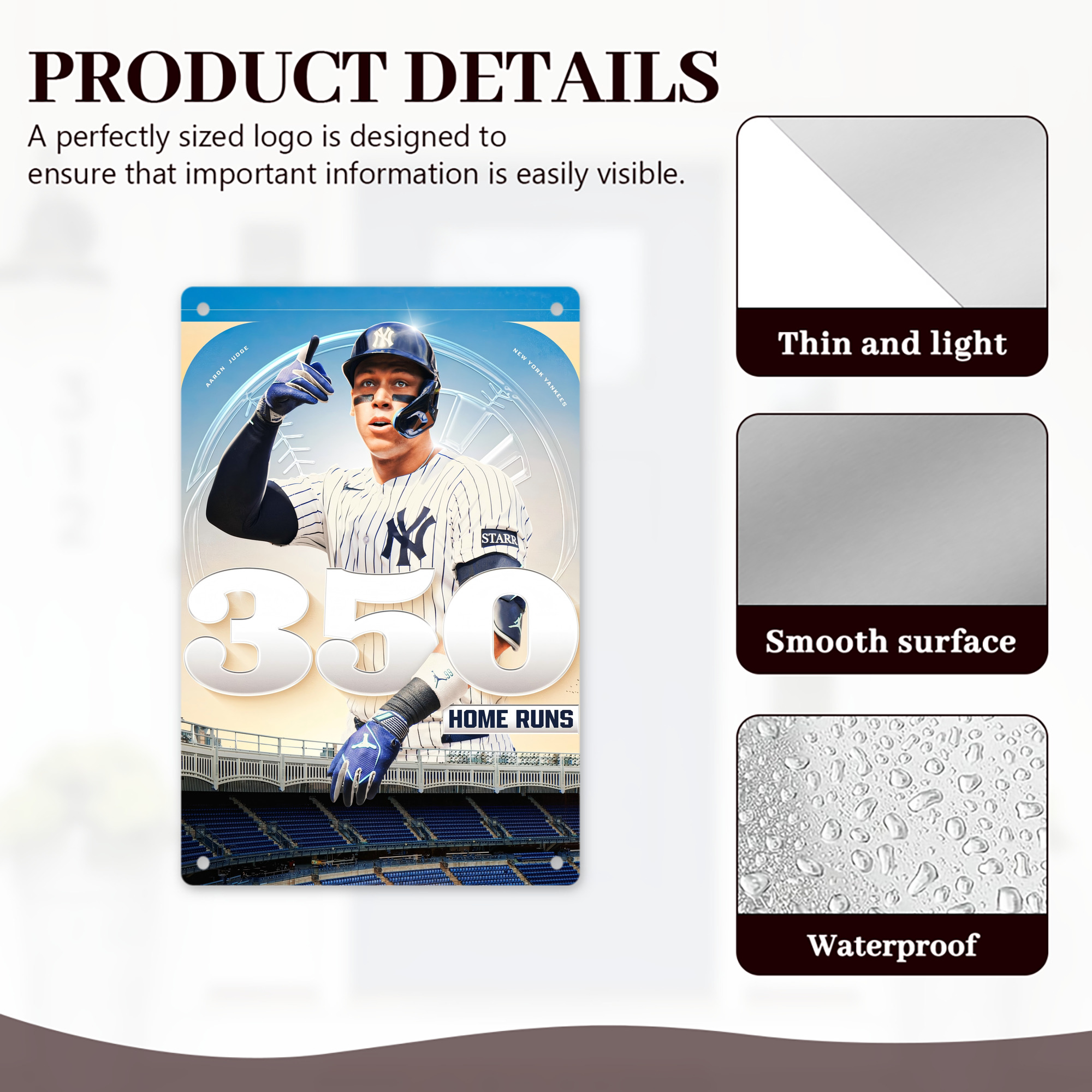 Aaron Judge's 350th Career Home Runs 8x12inch Vertical Aluminum Sign - Durable Fade-Resistant Indoor/Outdoor Safety & Information Plaque For Office, Hotel, Restaurant, Bar, Public Spaces