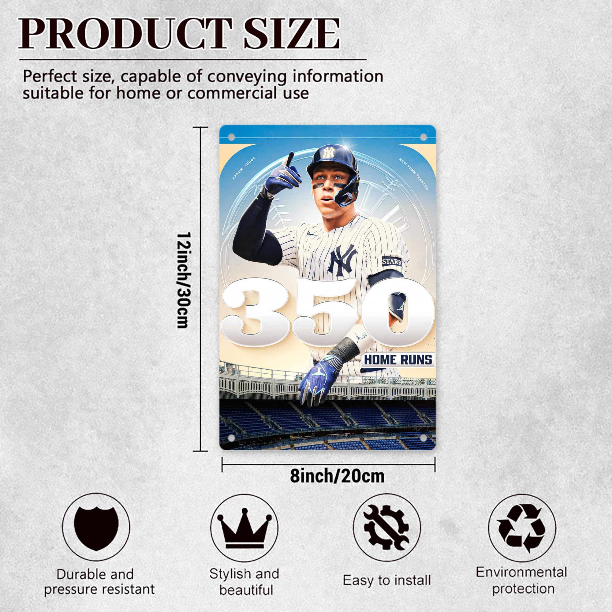 Aaron Judge's 350th Career Home Runs 8x12inch Vertical Aluminum Sign - Durable Fade-Resistant Indoor/Outdoor Safety & Information Plaque For Office, Hotel, Restaurant, Bar, Public Spaces
