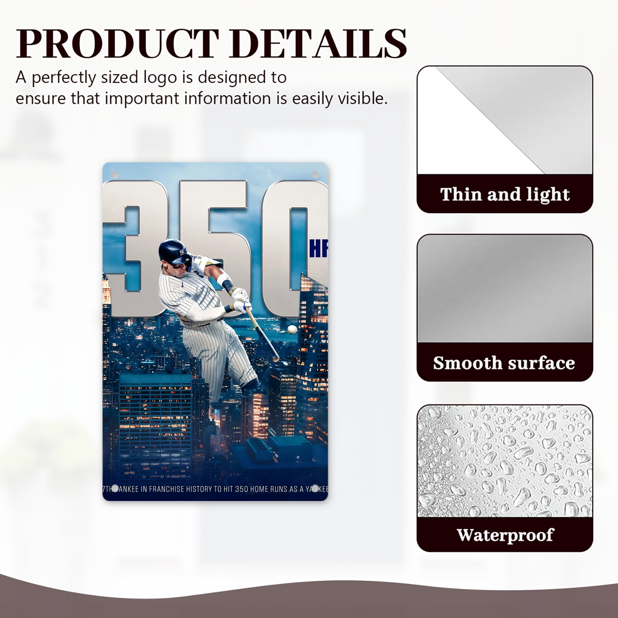 Aaron Judge's 350th Career Home Runs 8x12inch Vertical Aluminum Sign - Durable Fade-Resistant Indoor/Outdoor Safety & Information Plaque For Office, Hotel, Restaurant, Bar, Public Spaces