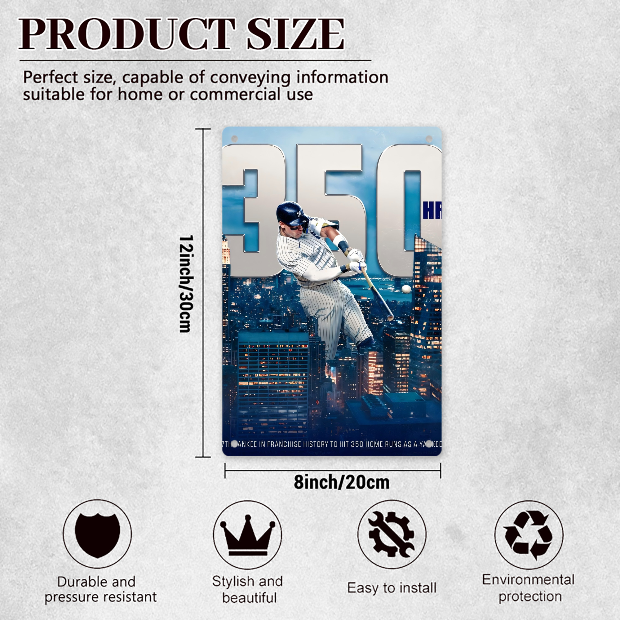 Aaron Judge's 350th Career Home Runs 8x12inch Vertical Aluminum Sign - Durable Fade-Resistant Indoor/Outdoor Safety & Information Plaque For Office, Hotel, Restaurant, Bar, Public Spaces