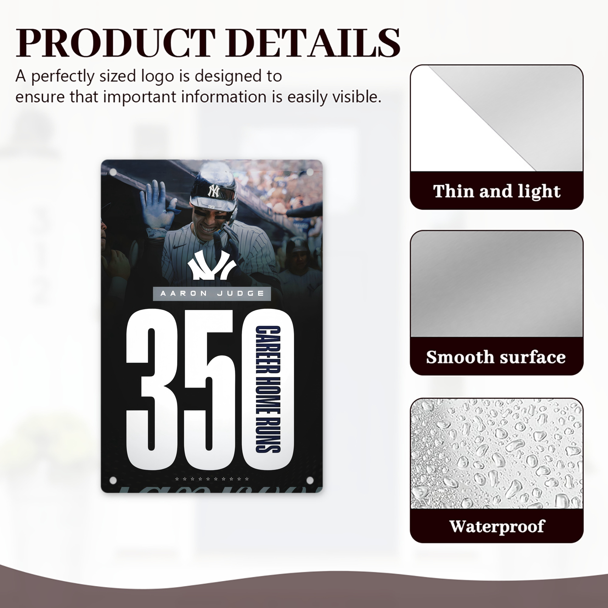 Aaron Judge's 350th Career Home Runs 8x12inch Vertical Aluminum Sign - Durable Fade-Resistant Indoor/Outdoor Safety & Information Plaque For Office, Hotel, Restaurant, Bar, Public Spaces