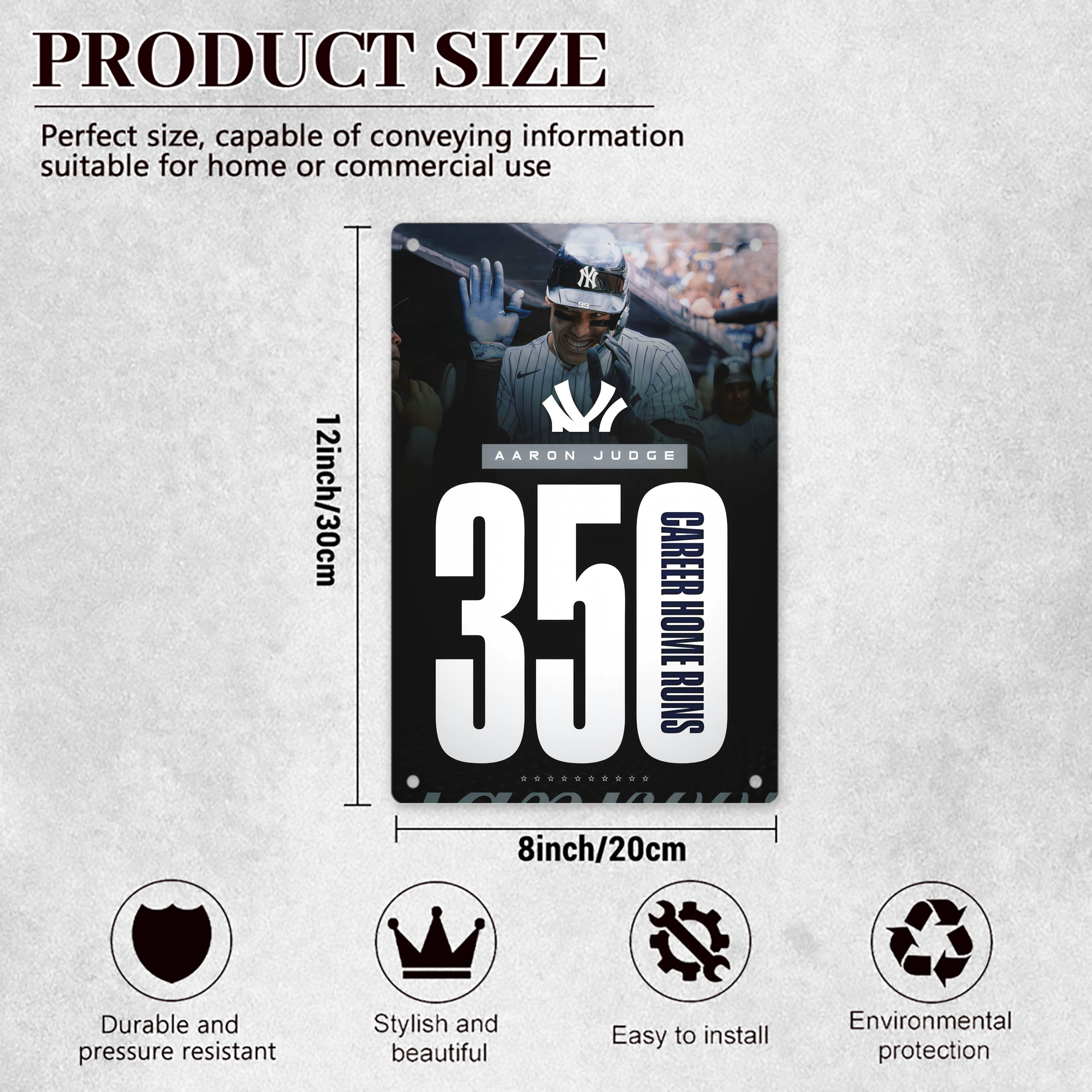 Aaron Judge's 350th Career Home Runs 8x12inch Vertical Aluminum Sign - Durable Fade-Resistant Indoor/Outdoor Safety & Information Plaque For Office, Hotel, Restaurant, Bar, Public Spaces