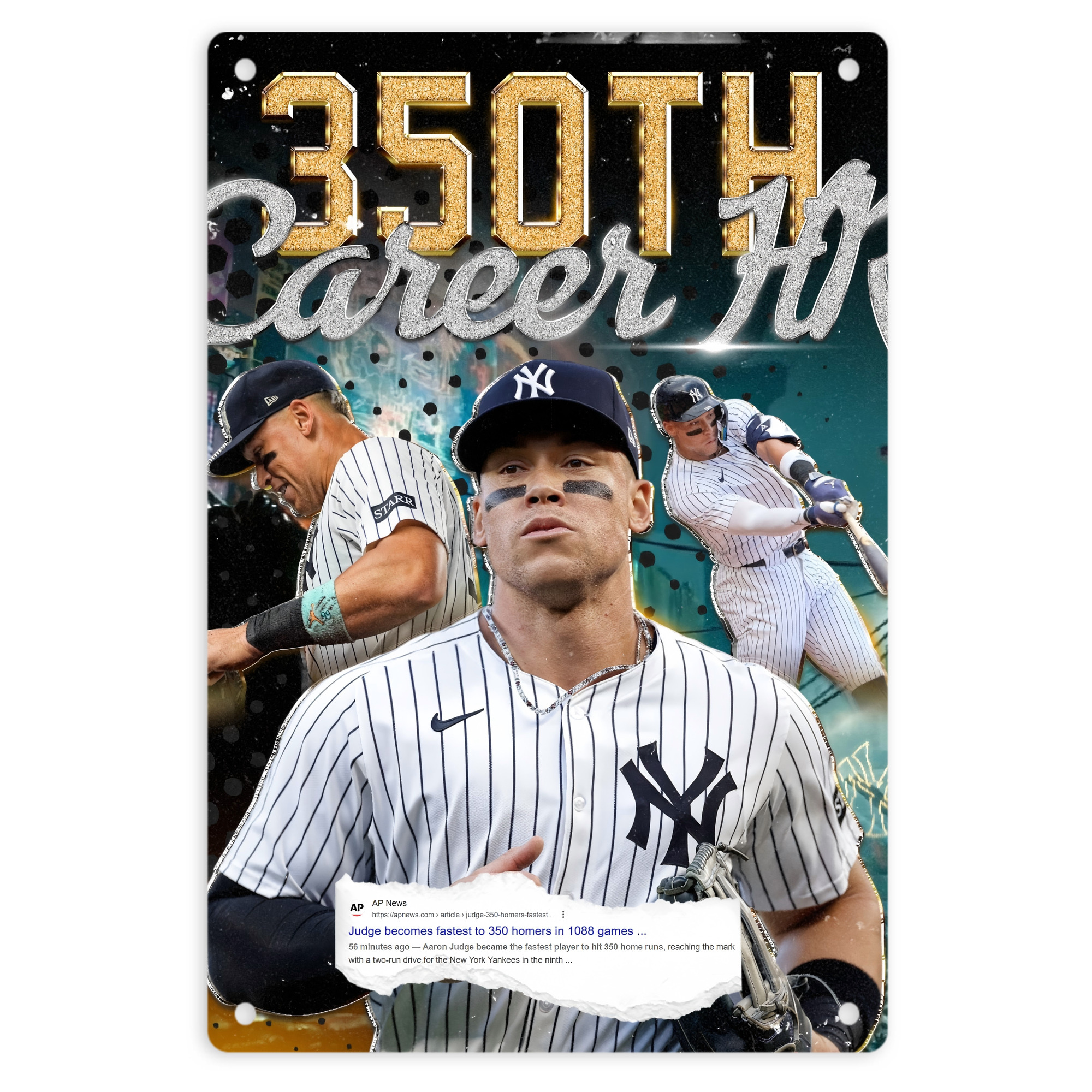 Aaron Judge's 350th Career Home Runs 8x12inch Vertical Aluminum Sign - Durable Fade-Resistant Indoor/Outdoor Safety & Information Plaque For Office, Hotel, Restaurant, Bar, Public Spaces