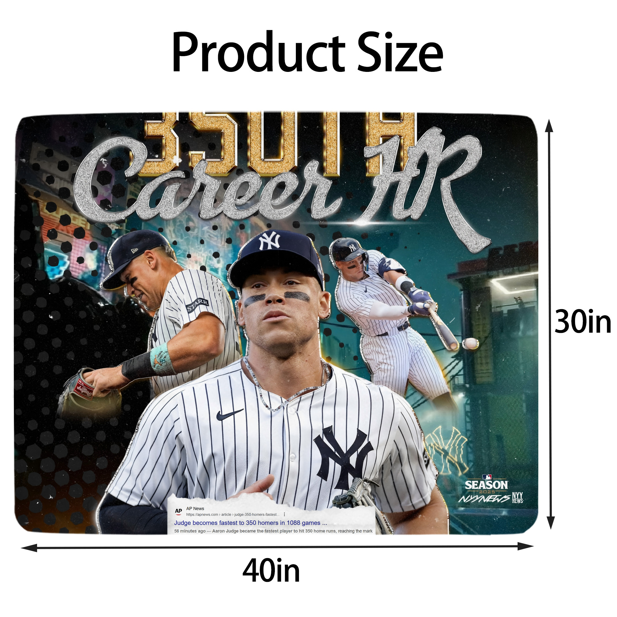 Aaron Judge's 350th Career Home Runs Soft Plush Fleece Blanket 30x40 Inch - 300GSM Flannel, Ultra Soft & Warm, Lightweight & Durable, Perfect For Kids, Adults, Couch, Bed, Camping, Travel, Gift For Family & Friends