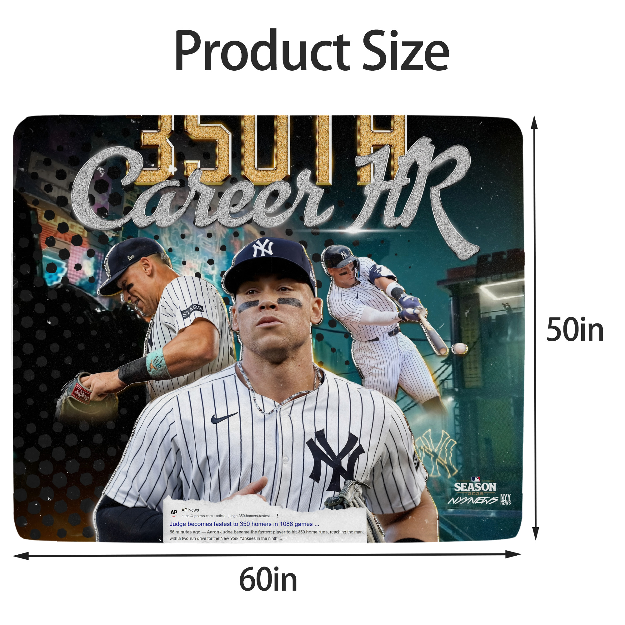Aaron Judge's 350th Career Home Runs Soft Fleece Throw Blanket 50 X 60 Inch – Super Soft, Lightweight, And Durable – Perfect For Sofa, Bed, Camping, And More – Ideal Gift For Family And Friends