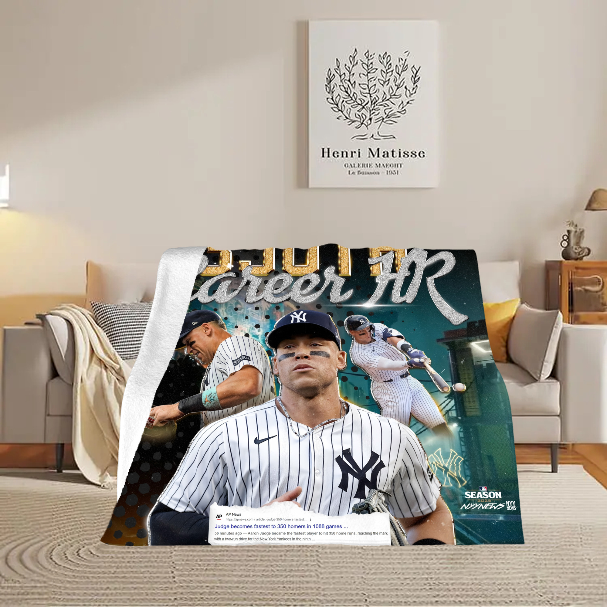Aaron Judge's 350th Career Home Runs Soft Fleece Throw Blanket 50 X 60 Inch – Super Soft, Lightweight, And Durable – Perfect For Sofa, Bed, Camping, And More – Ideal Gift For Family And Friends