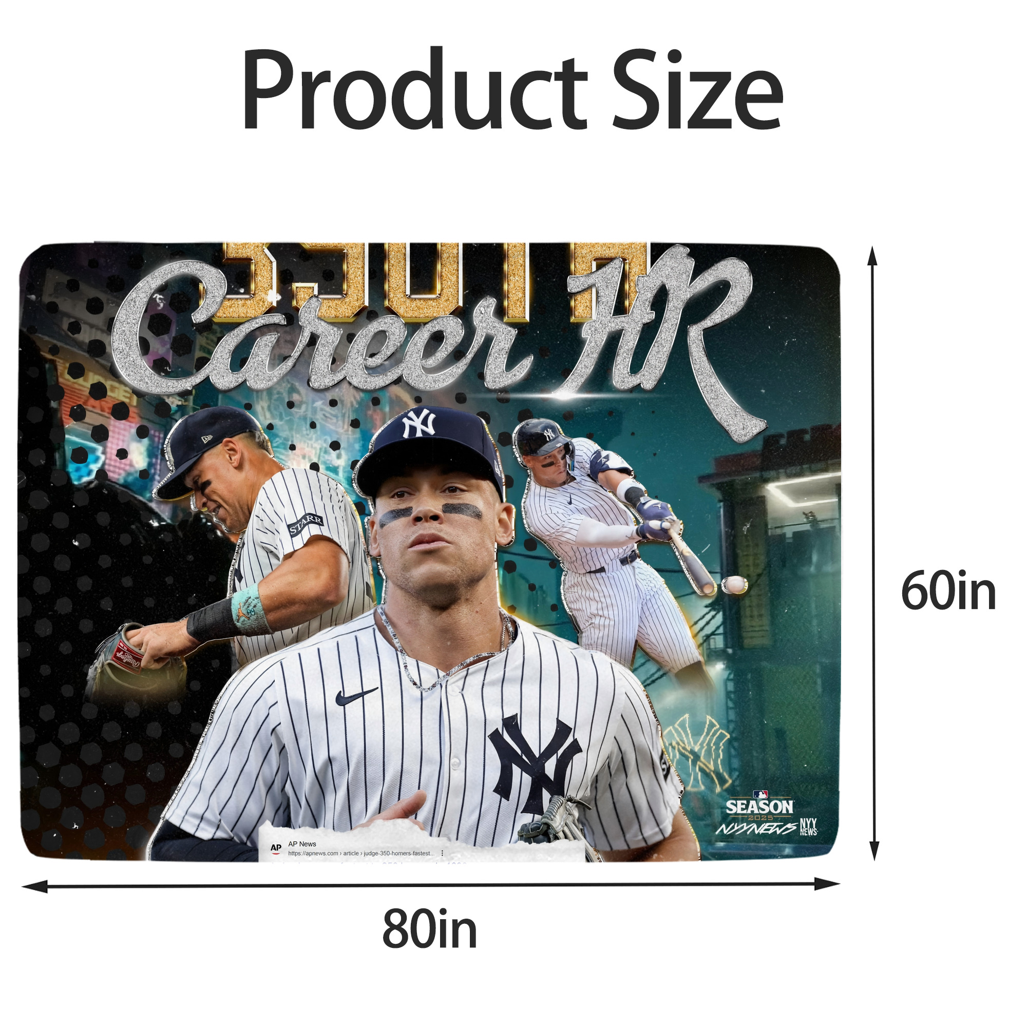 Aaron Judge's 350th Career Home Runs Soft Fleece Throw Blanket 60 X 80 Inch – Super Soft, Lightweight, And Durable – Perfect For Sofa, Bed, Camping, And More – Ideal Gift For Family And Friends