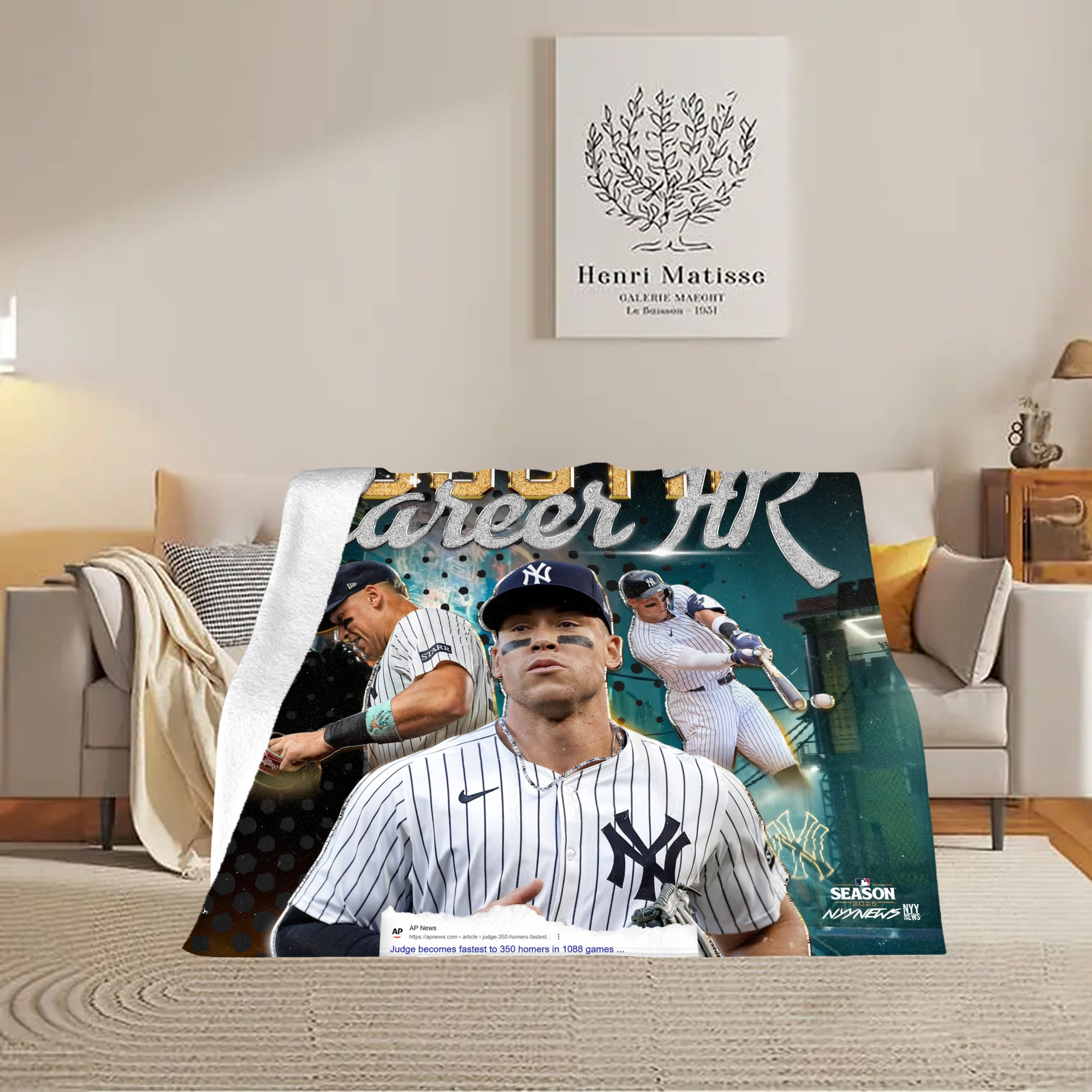 Aaron Judge's 350th Career Home Runs Soft Fleece Throw Blanket 60 X 80 Inch – Super Soft, Lightweight, And Durable – Perfect For Sofa, Bed, Camping, And More – Ideal Gift For Family And Friends