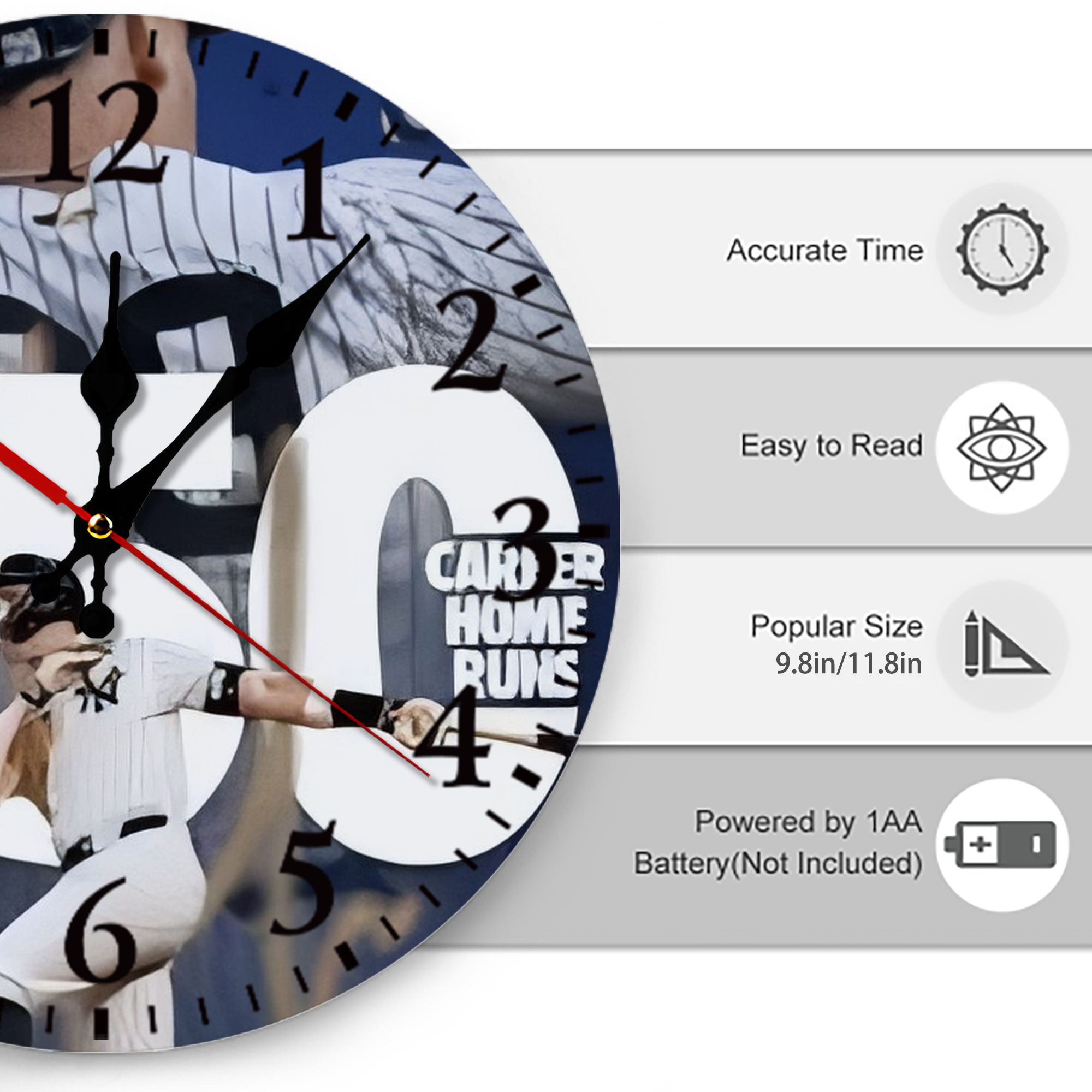 Aaron Judge's 350th Career Home Runs Silent Round Wall Clock – Modern & Stylish DIY Design, Durable Wood Construction, Easy To Install – Perfect For Office, Bedroom, Living Room, And More