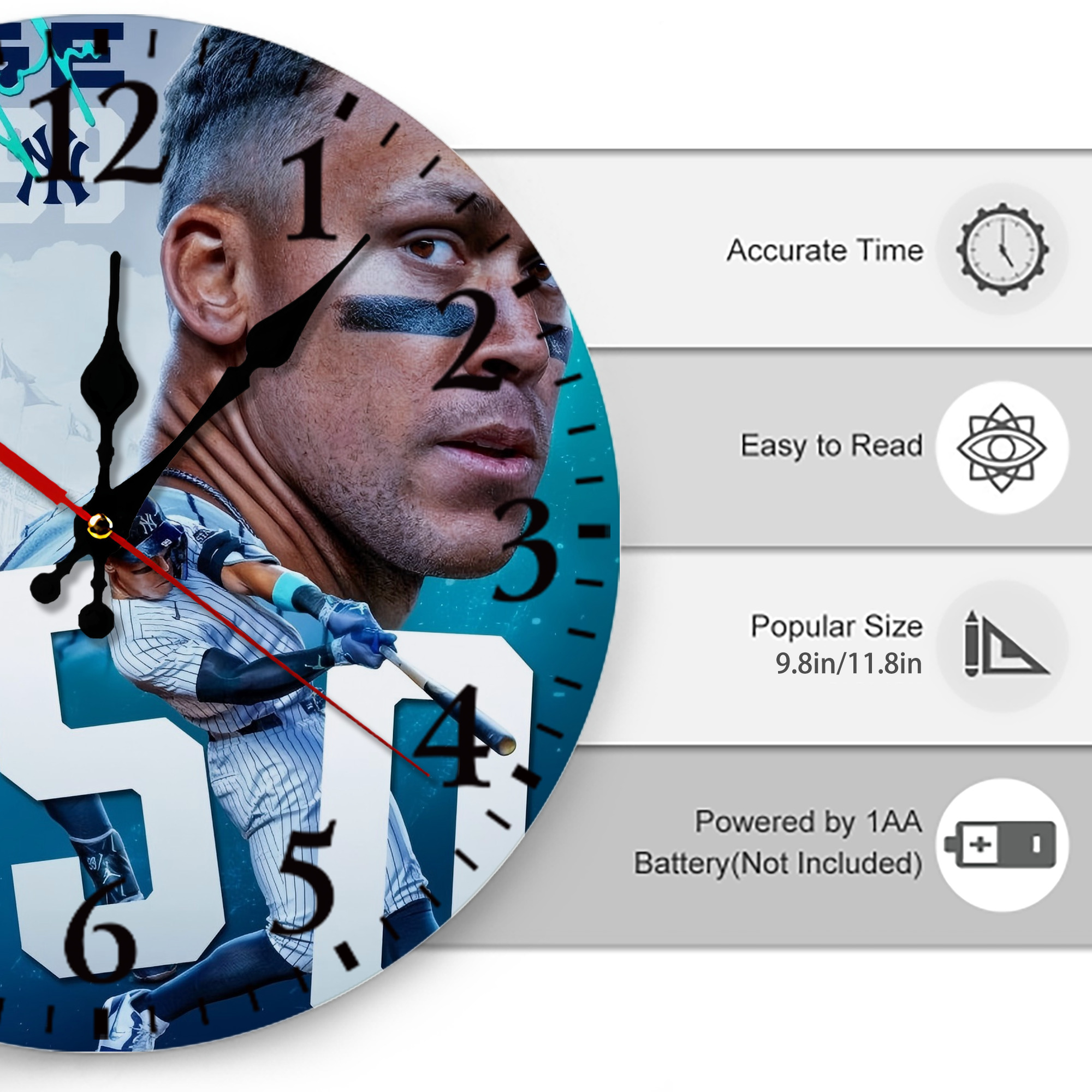 Aaron Judge's 350th Career Home Runs Silent Round Wall Clock – Modern & Stylish DIY Design, Durable Wood Construction, Easy To Install – Perfect For Office, Bedroom, Living Room, And More