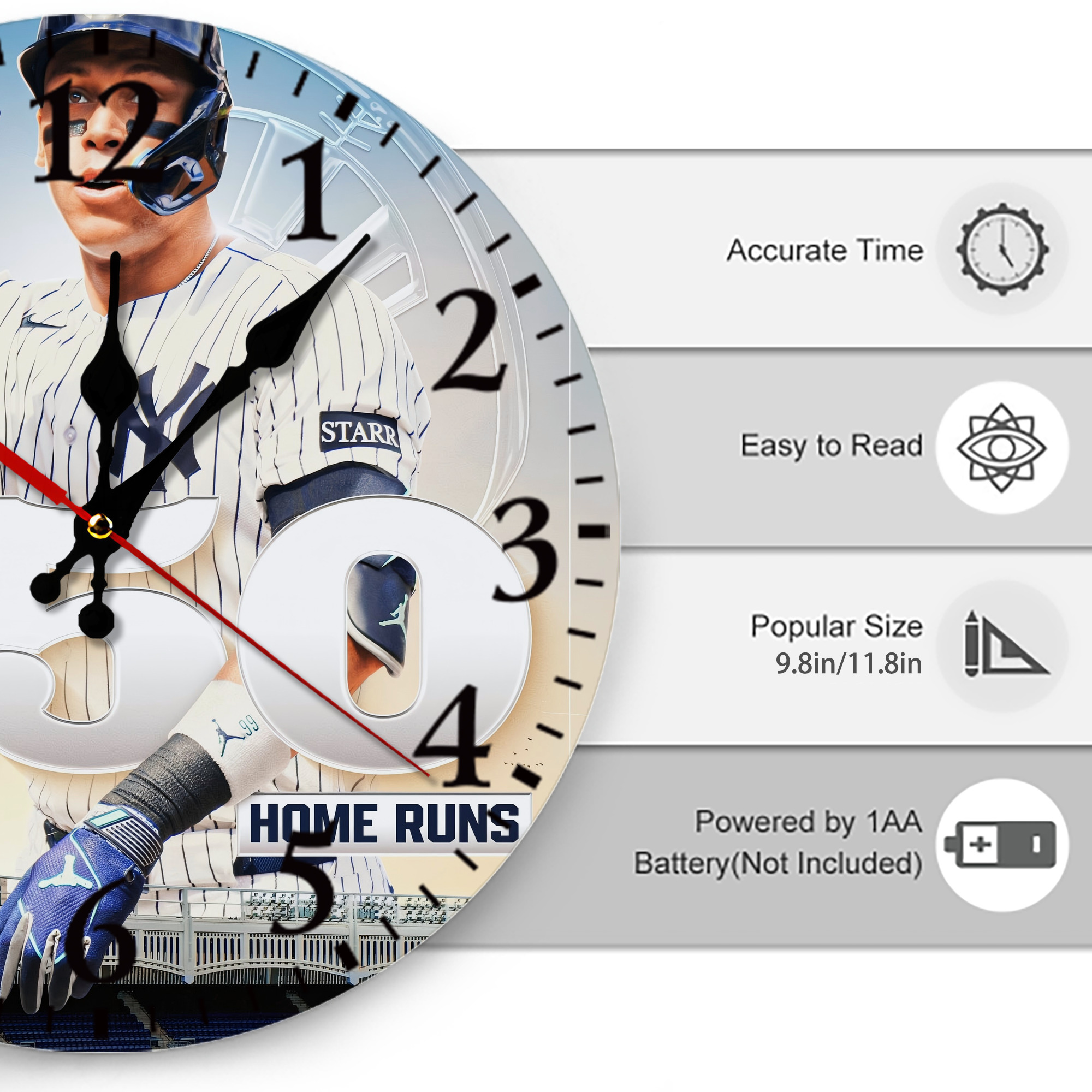 Aaron Judge's 350th Career Home Runs Silent Round Wall Clock – Modern & Stylish DIY Design, Durable Wood Construction, Easy To Install – Perfect For Office, Bedroom, Living Room, And More