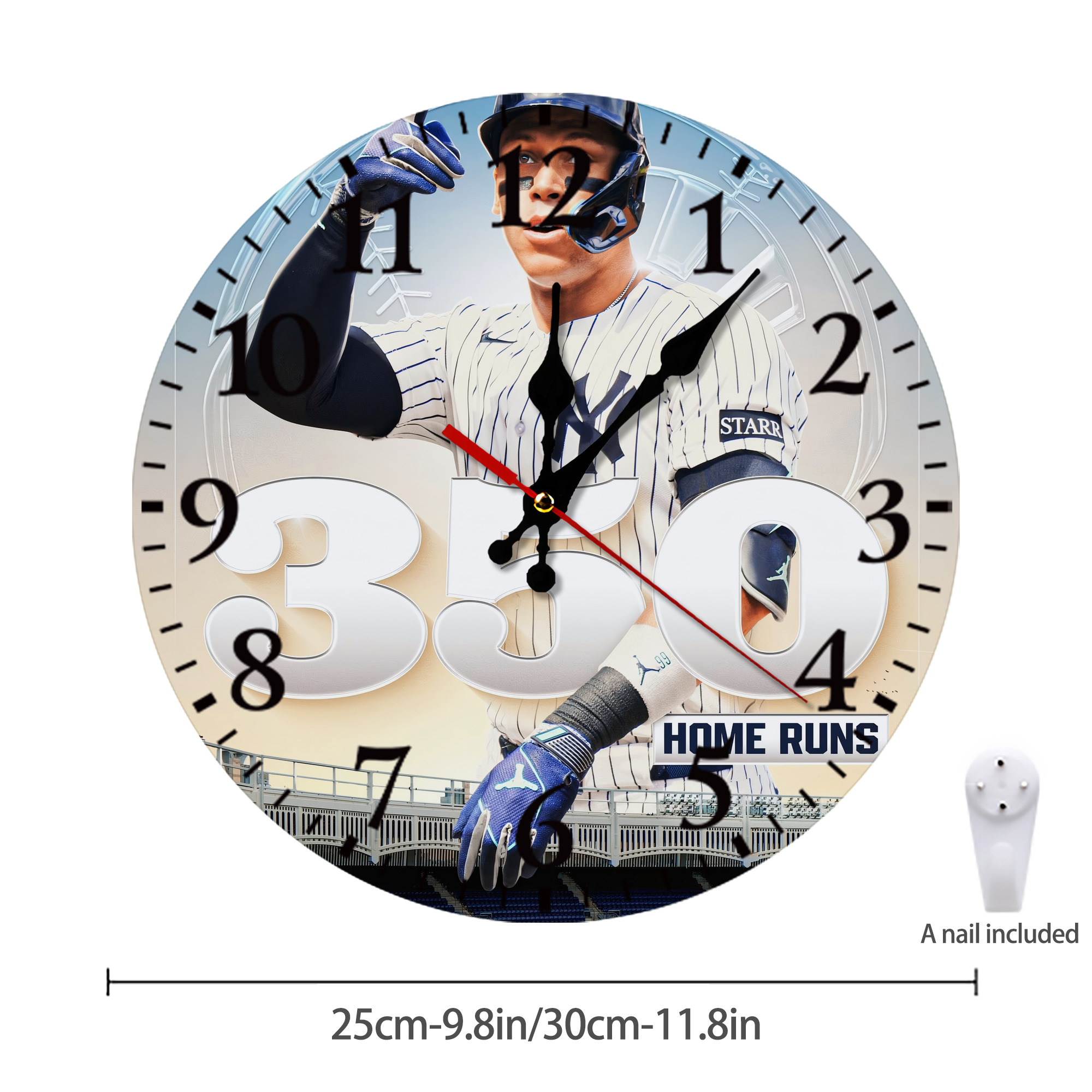 Aaron Judge's 350th Career Home Runs Silent Round Wall Clock – Modern & Stylish DIY Design, Durable Wood Construction, Easy To Install – Perfect For Office, Bedroom, Living Room, And More