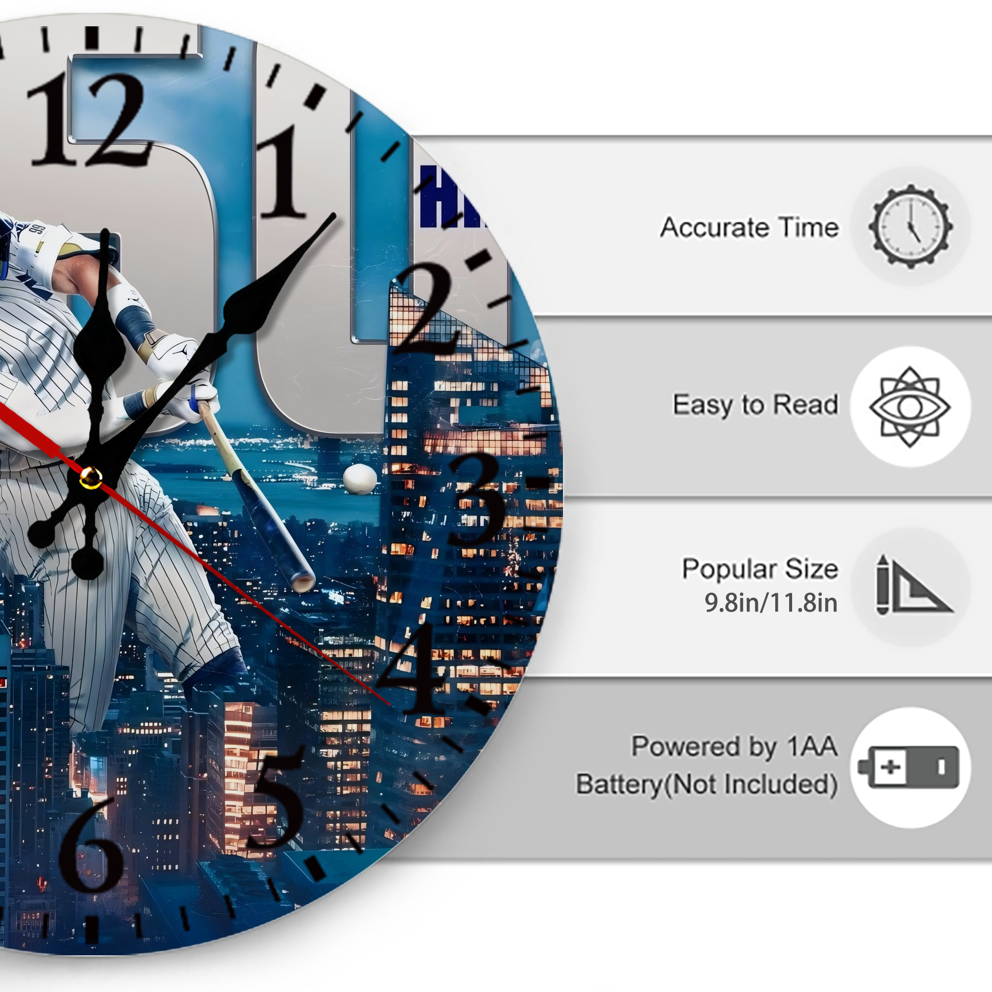 Aaron Judge's 350th Career Home Runs Silent Round Wall Clock – Modern & Stylish DIY Design, Durable Wood Construction, Easy To Install – Perfect For Office, Bedroom, Living Room, And More