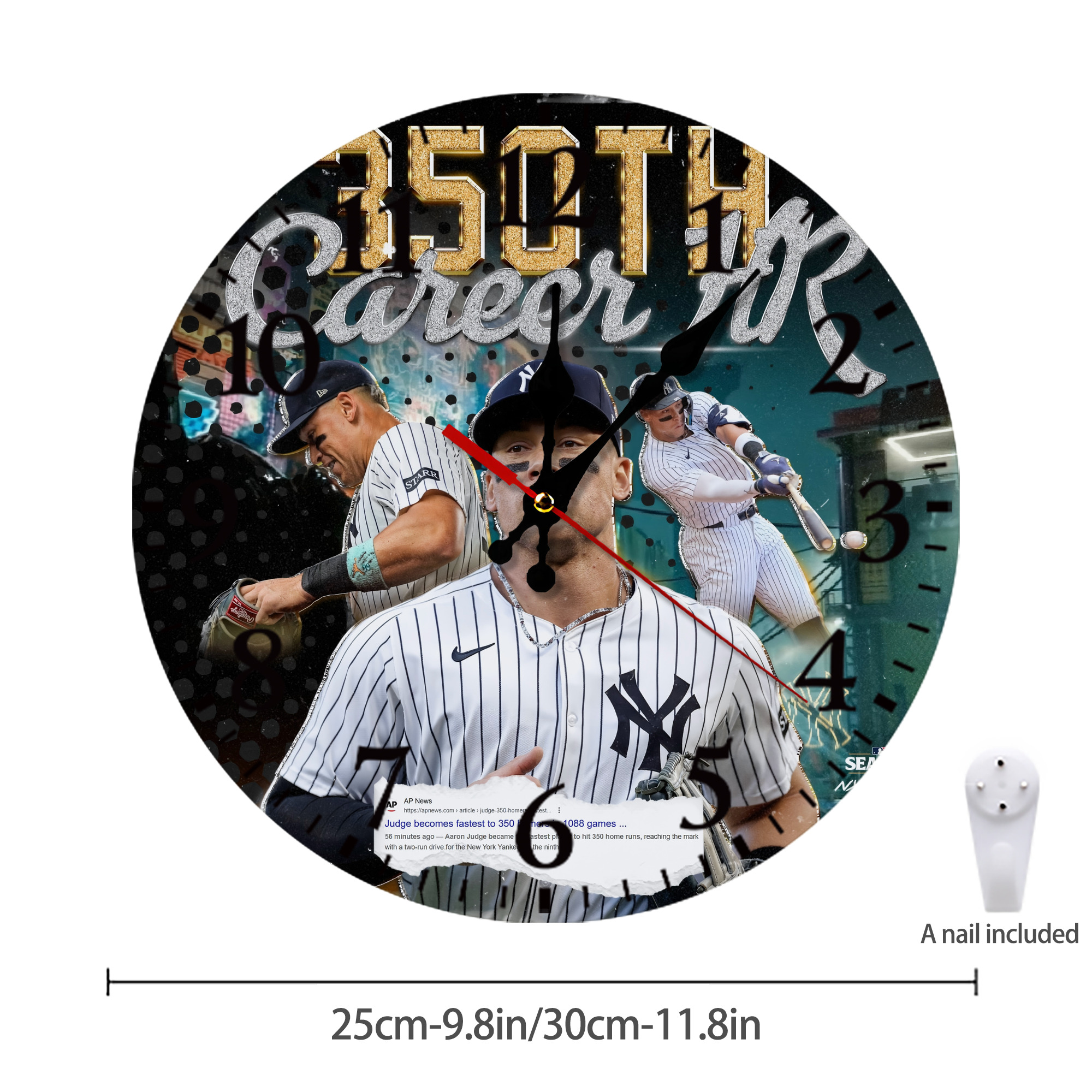 Aaron Judge's 350th Career Home Runs Silent Round Wall Clock – Modern & Stylish DIY Design, Durable Wood Construction, Easy To Install – Perfect For Office, Bedroom, Living Room, And More