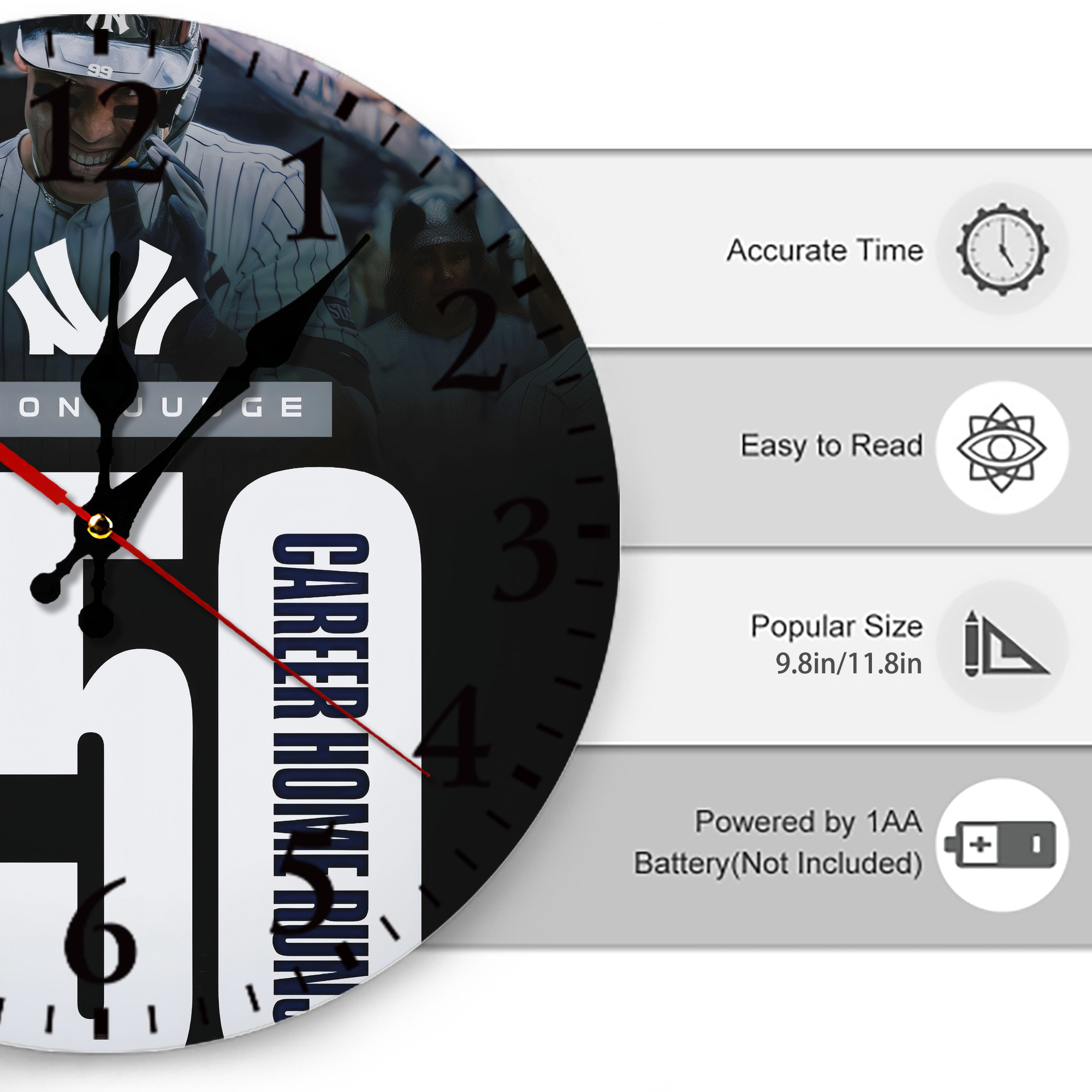 Aaron Judge's 350th Career Home Runs Silent Round Wall Clock – Modern & Stylish DIY Design, Durable Wood Construction, Easy To Install – Perfect For Office, Bedroom, Living Room, And More