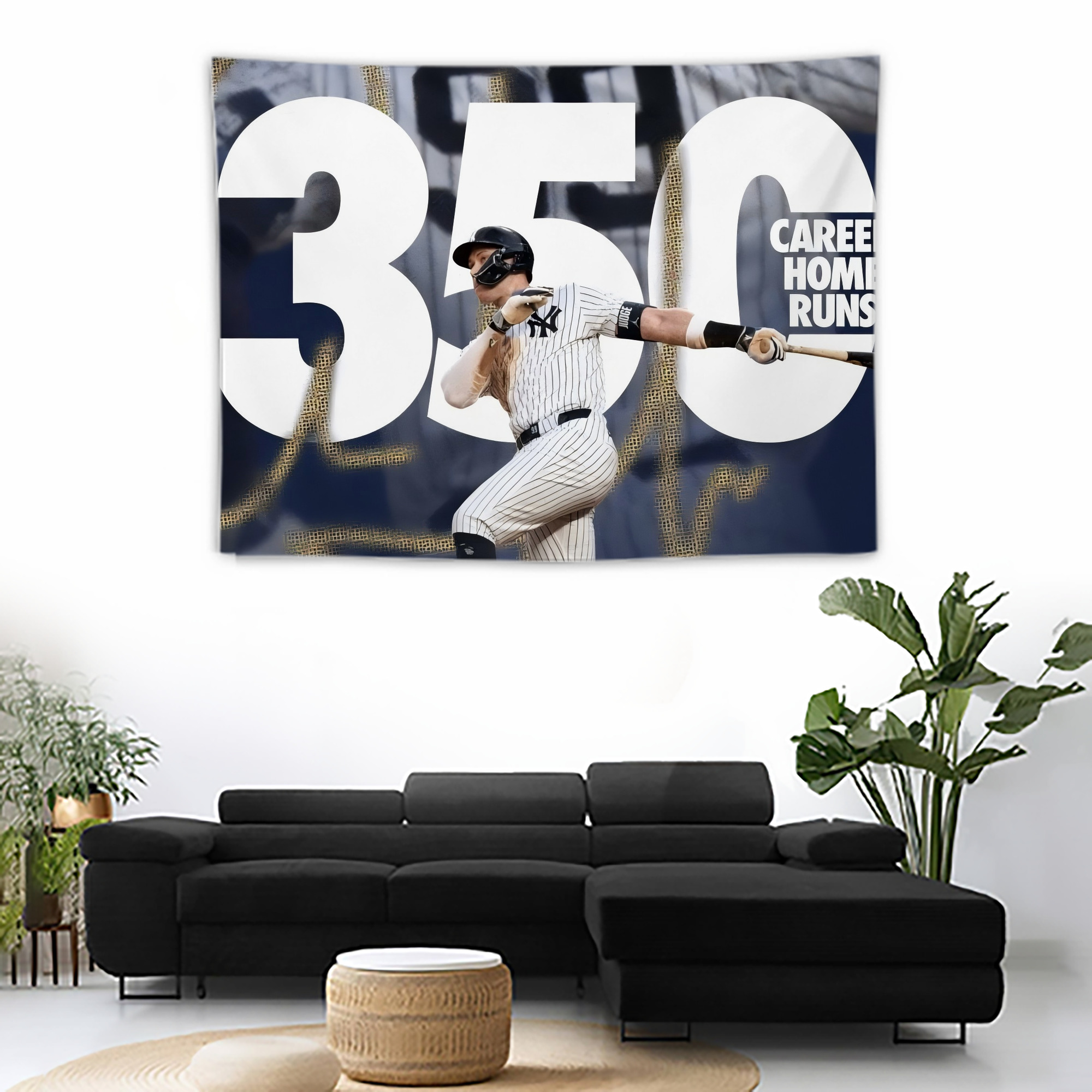 Aaron Judge's 350th Career Home Runs Wall Tapestry For Bedroom Aesthetic – Boho Style Polyester Fabric Wall Hanging With Hooks – 60 X 90 Inch Large Size, Lightweight, Durable, Easy To Hang