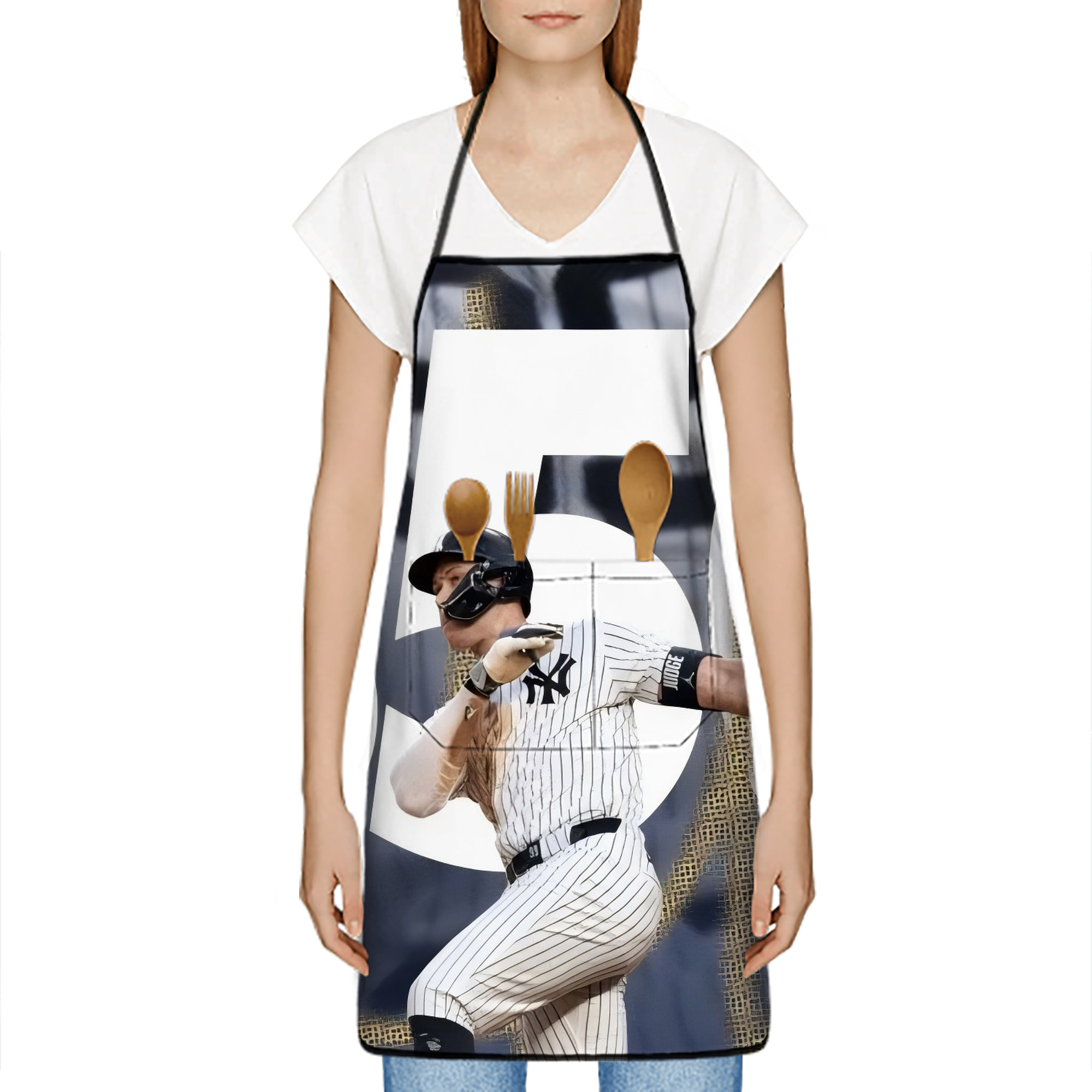 Aaron Judge's 350th Career Home Runs Stain-Resistant Polyester Apron With Pocket – Full Print, Waterproof, Anti-Wrinkle, Anti-Pilling – Ideal For Kitchen, BBQ, Restaurant, Salon & More