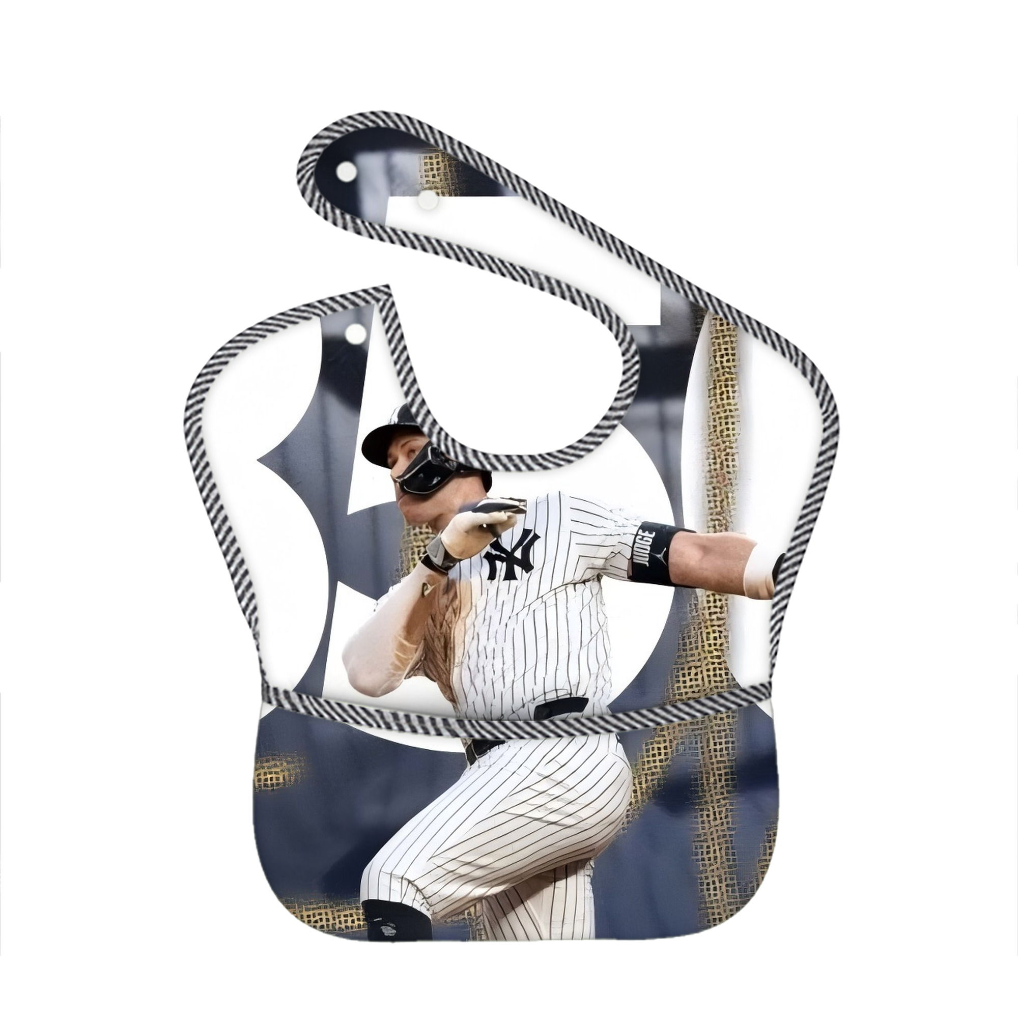 Aaron Judge's 350th Career Home Runs Adjustable Waterproof Toddler Bib – Full-Print Durable Polyester – Foldable Crumb Pocket – Easy Snap Closure – Soft