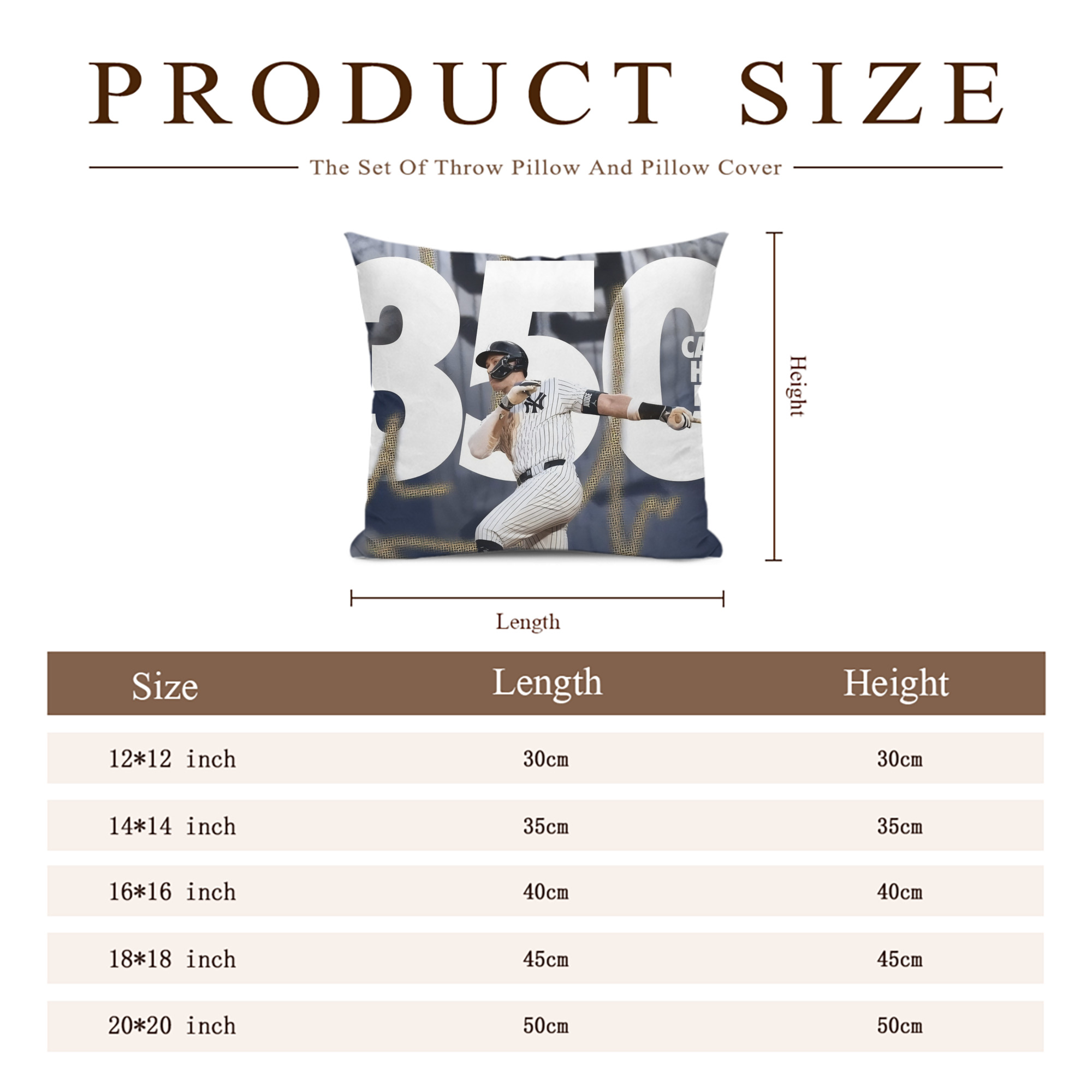 Aaron Judge's 350th Career Home Runs Soft Polyester Pillow Cover With Insert – Double-Sided Design, Invisible Zipper, Durable & Breathable – Easy Care Cushion Set