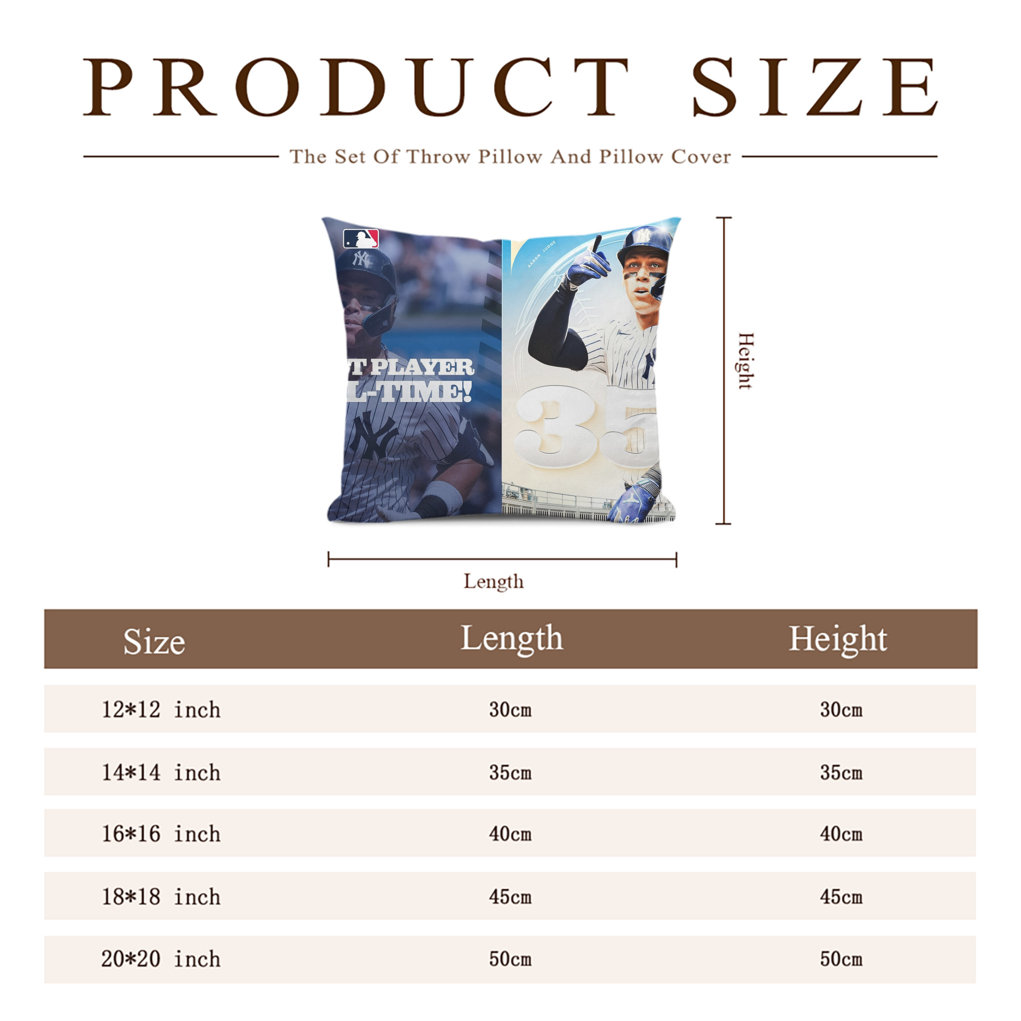 Aaron Judge's 350th Career Home Runs Soft Polyester Pillow Cover With Insert – Double-Sided Design, Invisible Zipper, Durable & Breathable – Easy Care Cushion Set
