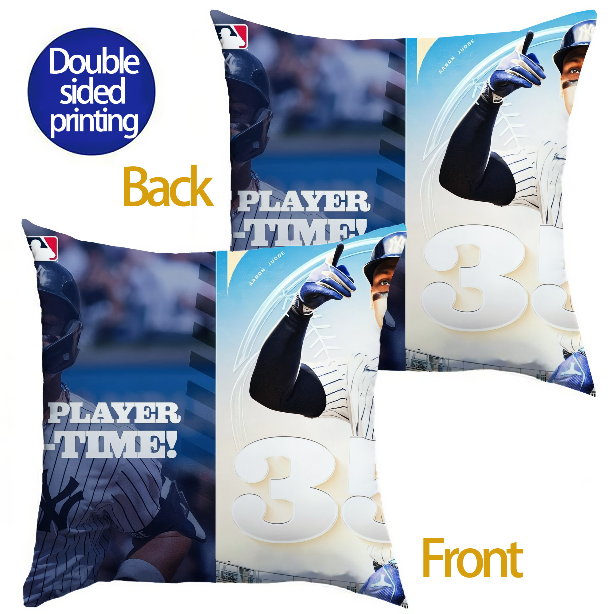 Aaron Judge's 350th Career Home Runs Soft Polyester Pillow Cover With Insert – Double-Sided Design, Invisible Zipper, Durable & Breathable – Easy Care Cushion Set