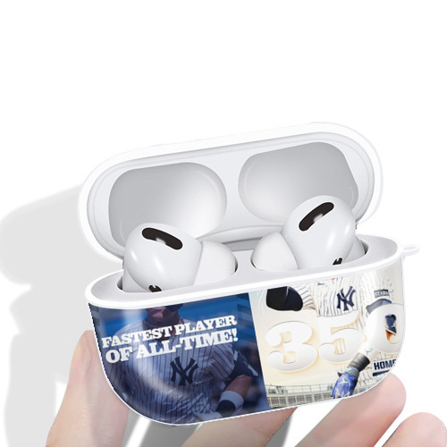 Aaron Judge's 350th Career Home Runs AirPods Pro Hard Case White With Keychain, Durable Flexible PC, Precise Cutouts, Anti-Fingerprint, Yellowing & Scratch Resistant, Full Protection, Washable