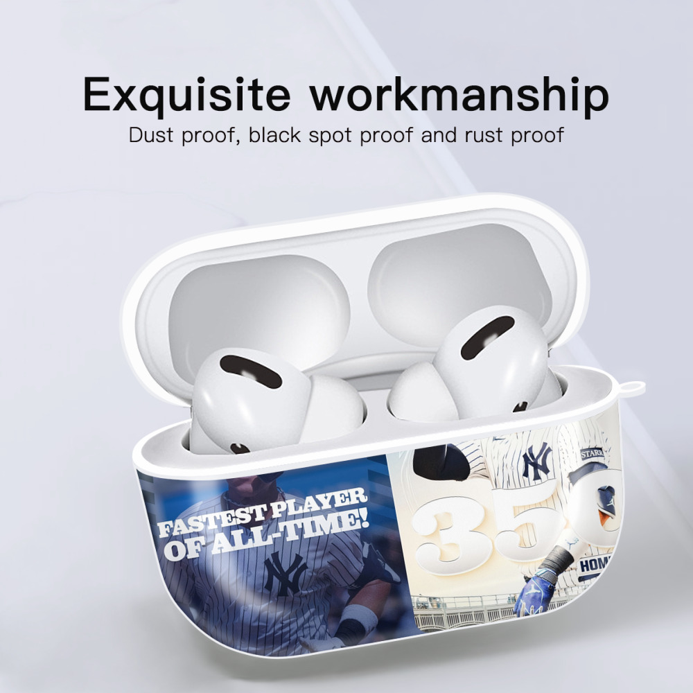 Aaron Judge's 350th Career Home Runs AirPods Pro Hard Case White With Keychain, Durable Flexible PC, Precise Cutouts, Anti-Fingerprint, Yellowing & Scratch Resistant, Full Protection, Washable