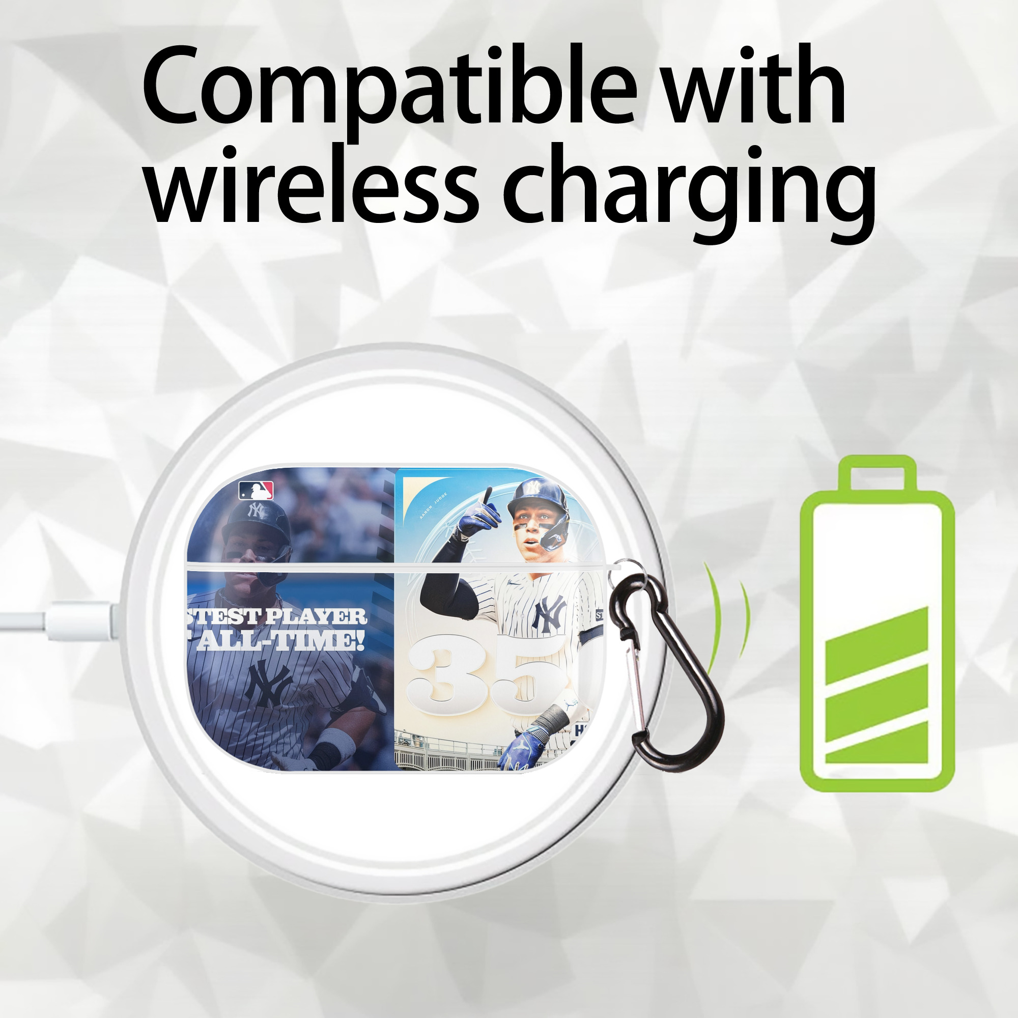 Aaron Judge's 350th Career Home Runs AirPods Pro Hard Case White With Keychain, Durable Flexible PC, Precise Cutouts, Anti-Fingerprint, Yellowing & Scratch Resistant, Full Protection, Washable