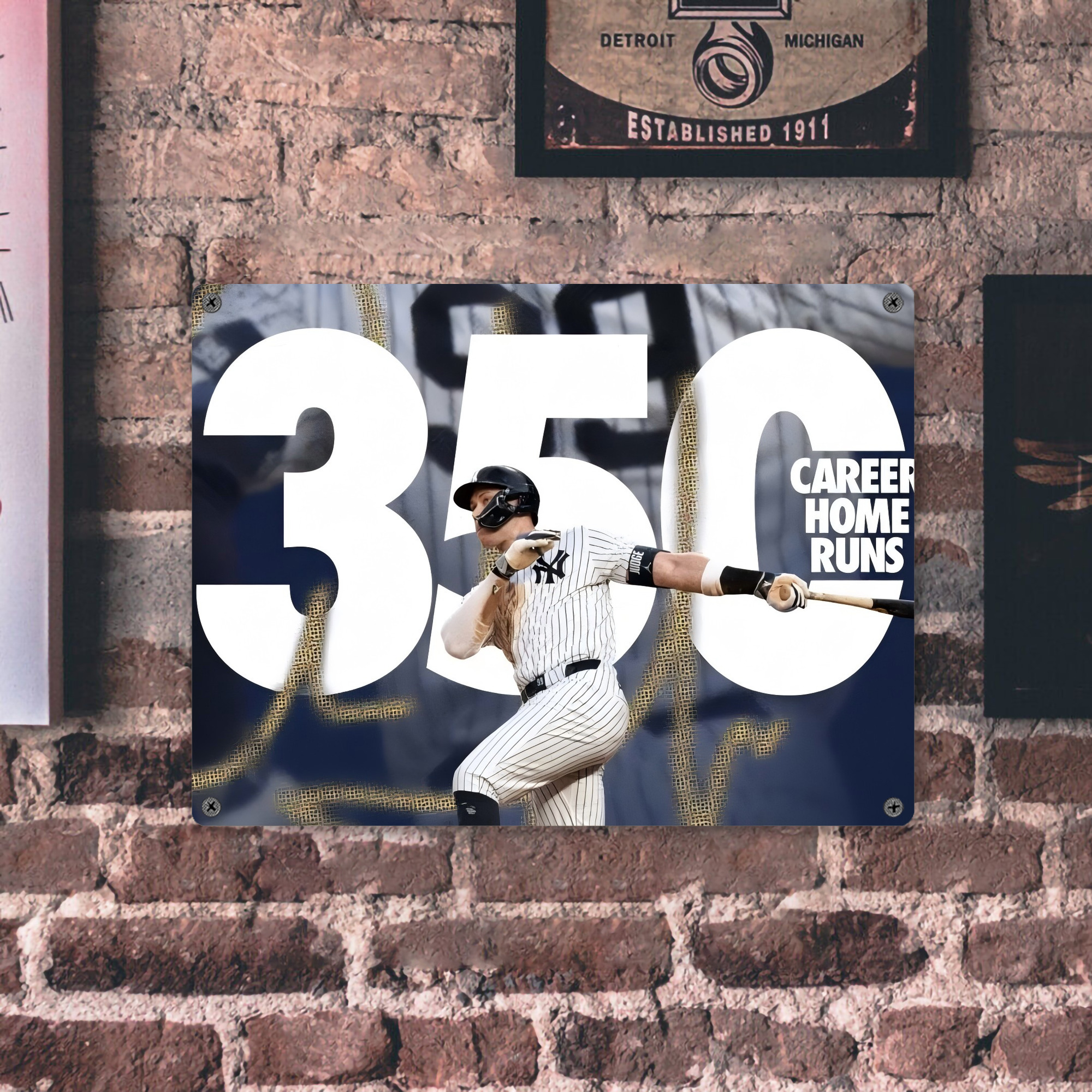 Aaron Judge's 350th Career Home Runs Vintage Metal Tin Sign 16x12 – Full-Print Iron Wall Decor – Durable, Fade-Resistant – Easy To Hang – Ideal For Home, Bar, Kitchen & Office Decor