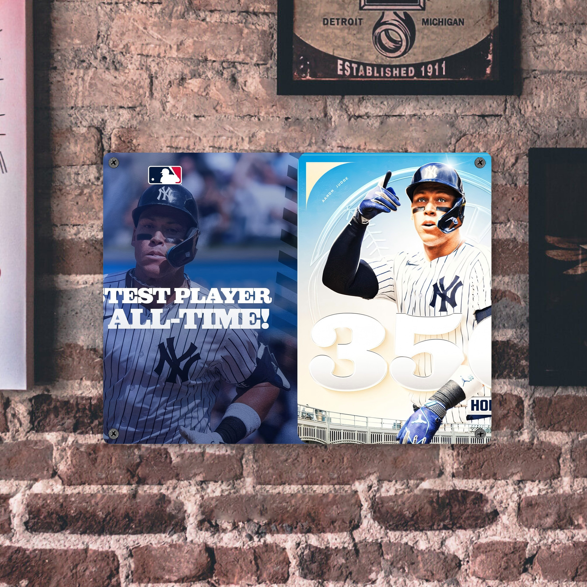 Aaron Judge's 350th Career Home Runs Vintage Metal Tin Sign 16x12 – Full-Print Iron Wall Decor – Durable, Fade-Resistant – Easy To Hang – Ideal For Home, Bar, Kitchen & Office Decor