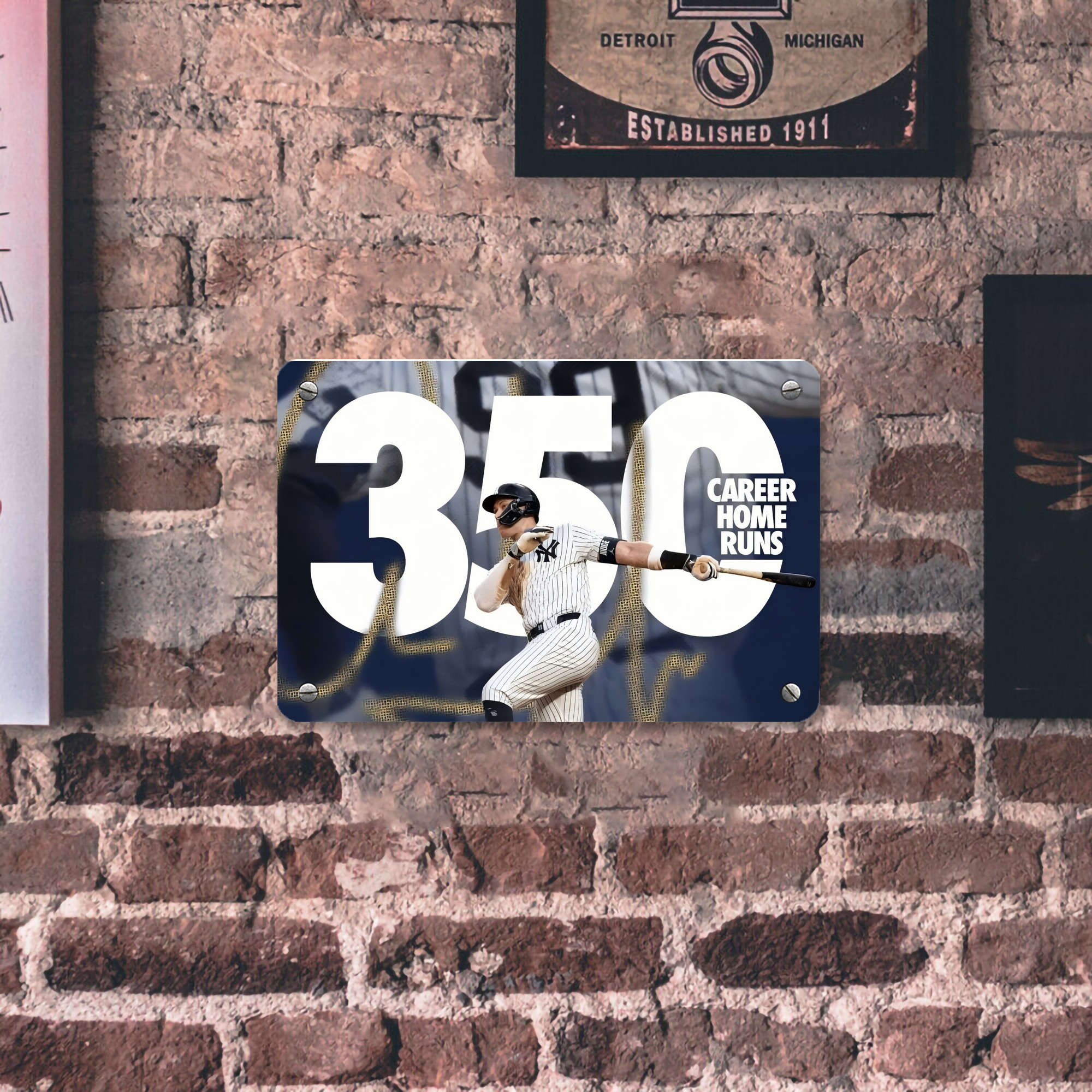 Aaron Judge's 350th Career Home Runs Metal Tin Sign 12x8inch - Premium Full-Print Decorative Wall Art, Durable Rust-Resistant Metal Plaque For Living Room, Bedroom, Kitchen, Office, Bar Décor