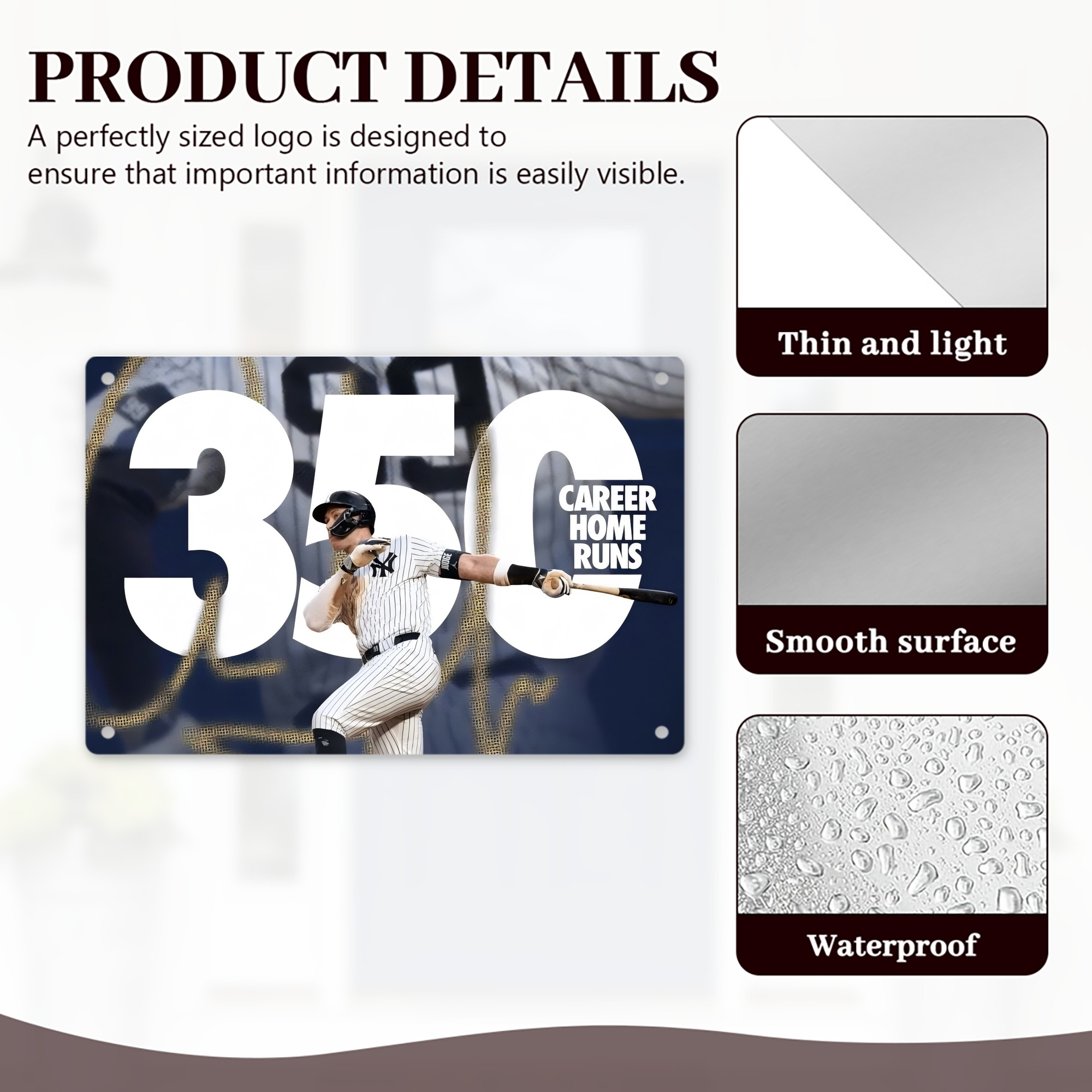 Aaron Judge's 350th Career Home Runs Decorative Aluminum Plaque – Horizontal Design – Durable, Stylish, Easy To Install – Ideal For Home, Office, Bar, And More