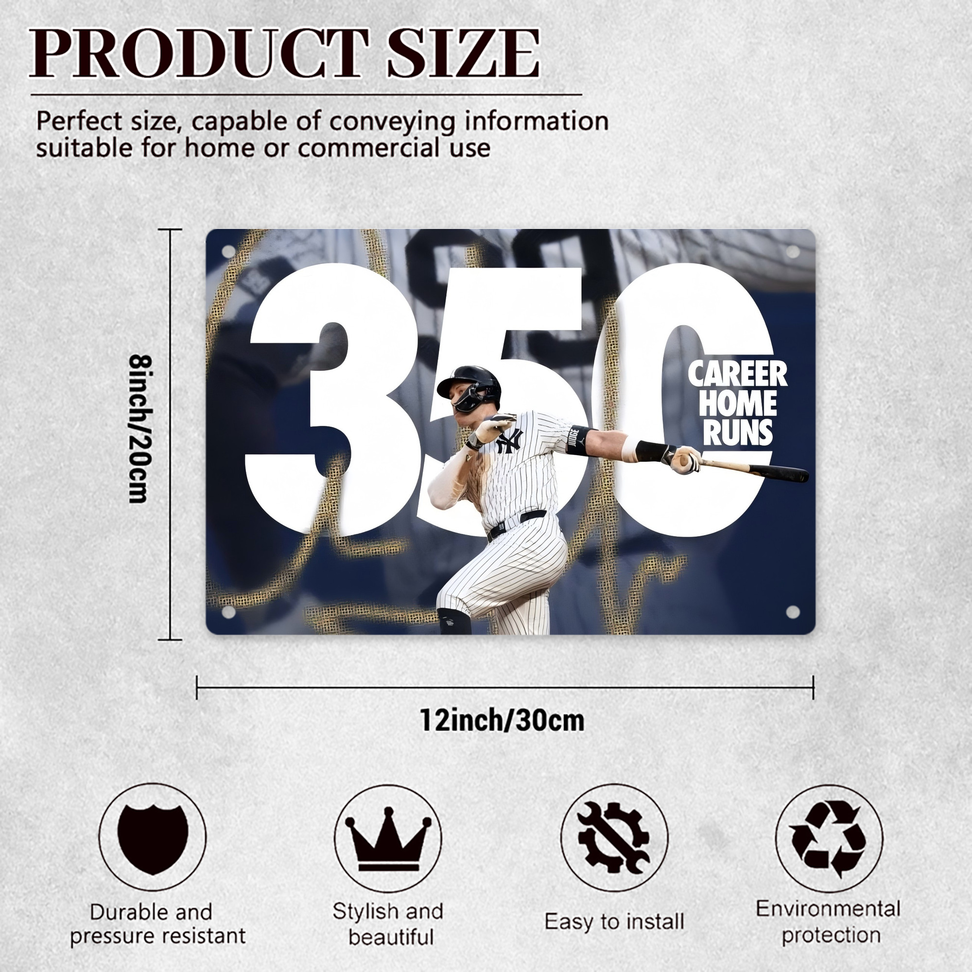 Aaron Judge's 350th Career Home Runs Decorative Aluminum Plaque – Horizontal Design – Durable, Stylish, Easy To Install – Ideal For Home, Office, Bar, And More