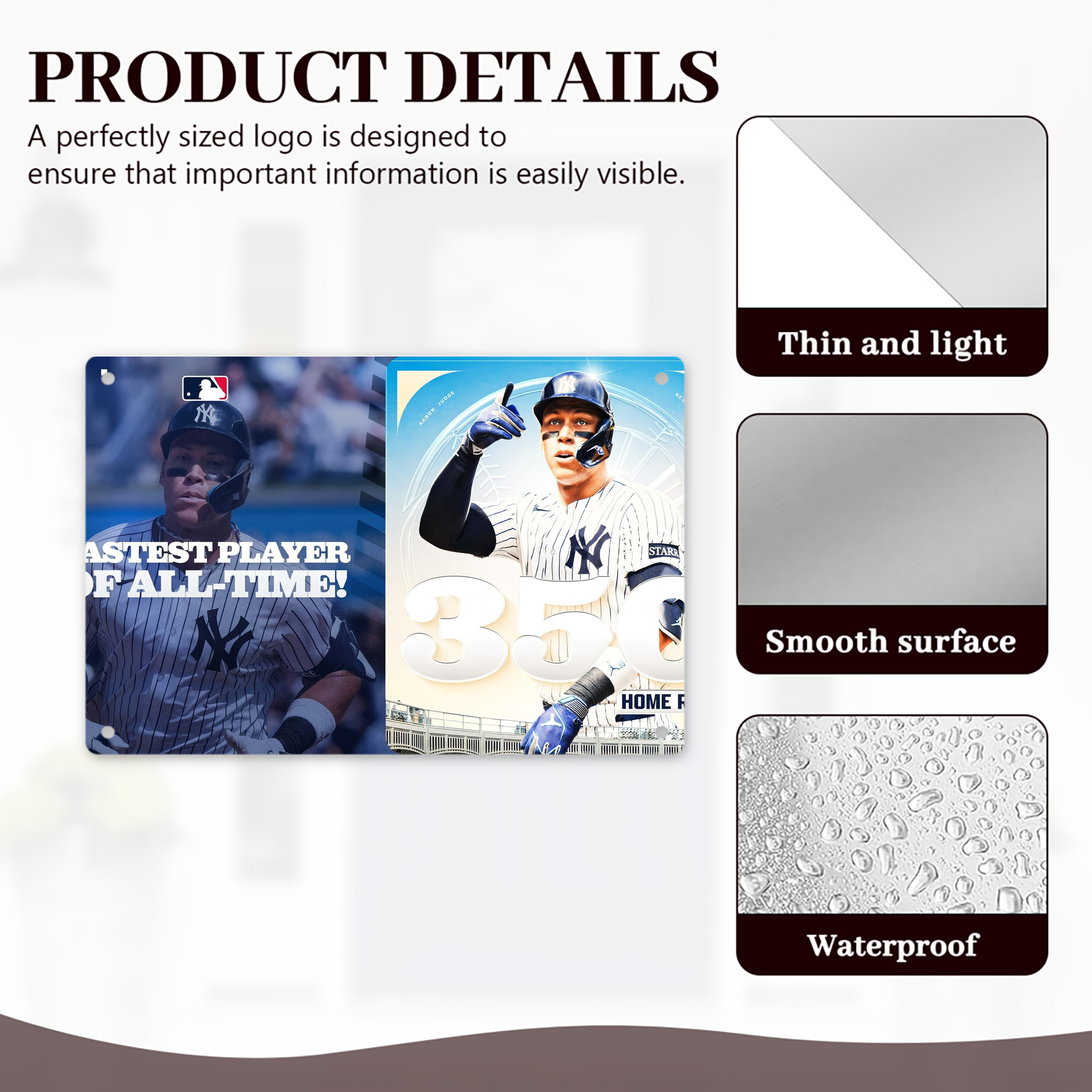 Aaron Judge's 350th Career Home Runs Decorative Aluminum Plaque – Horizontal Design – Durable, Stylish, Easy To Install – Ideal For Home, Office, Bar, And More