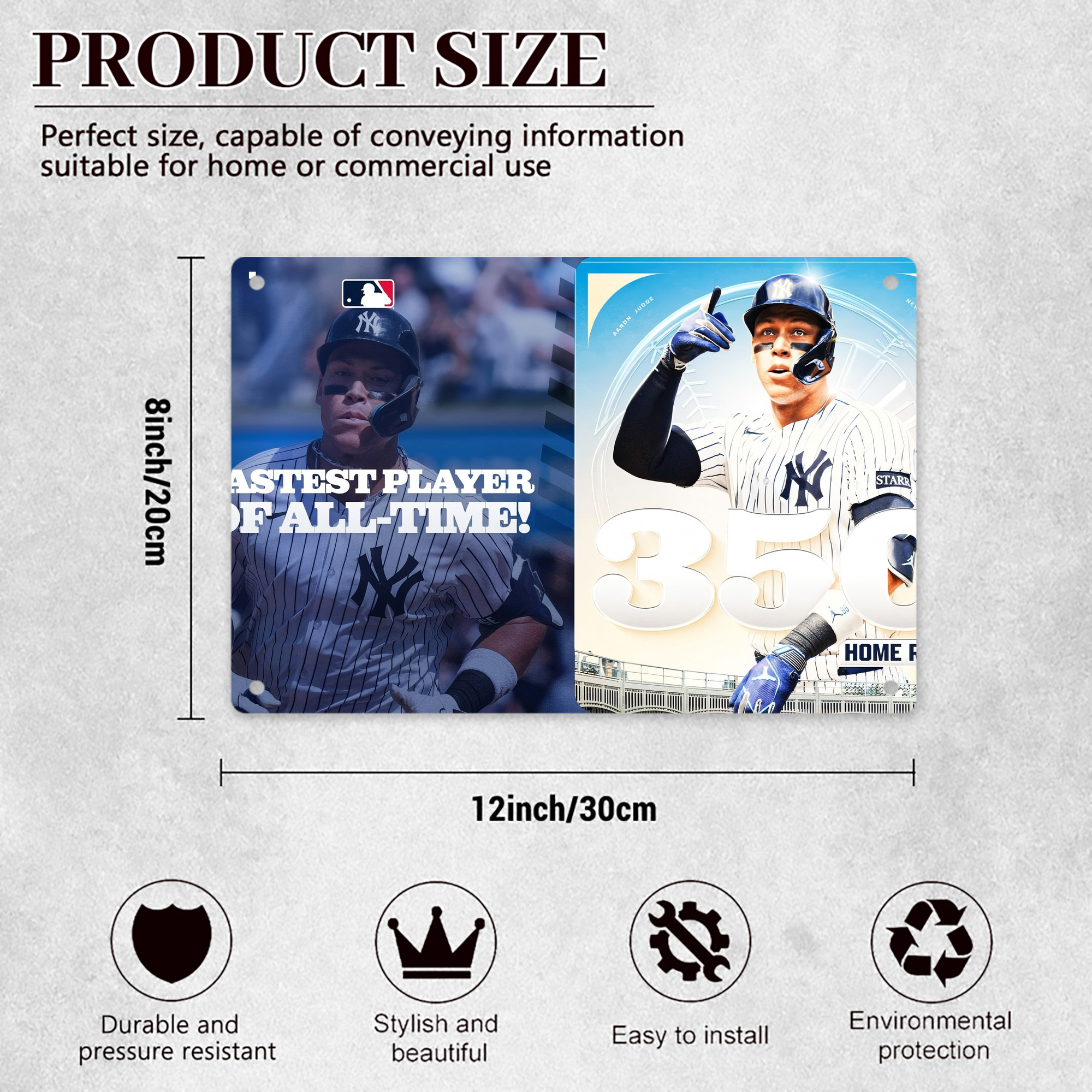 Aaron Judge's 350th Career Home Runs Decorative Aluminum Plaque – Horizontal Design – Durable, Stylish, Easy To Install – Ideal For Home, Office, Bar, And More