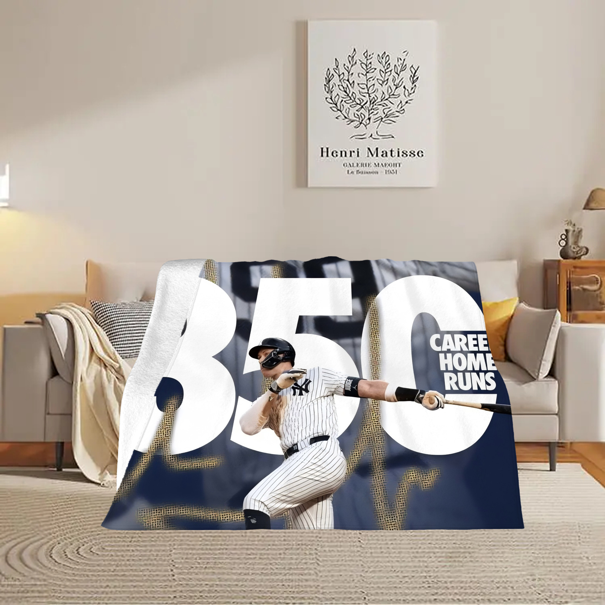 Aaron Judge's 350th Career Home Runs Soft Plush Fleece Blanket 30x40 Inch - 300GSM Flannel, Ultra Soft & Warm, Lightweight & Durable, Perfect For Kids, Adults, Couch, Bed, Camping, Travel, Gift For Family & Friends