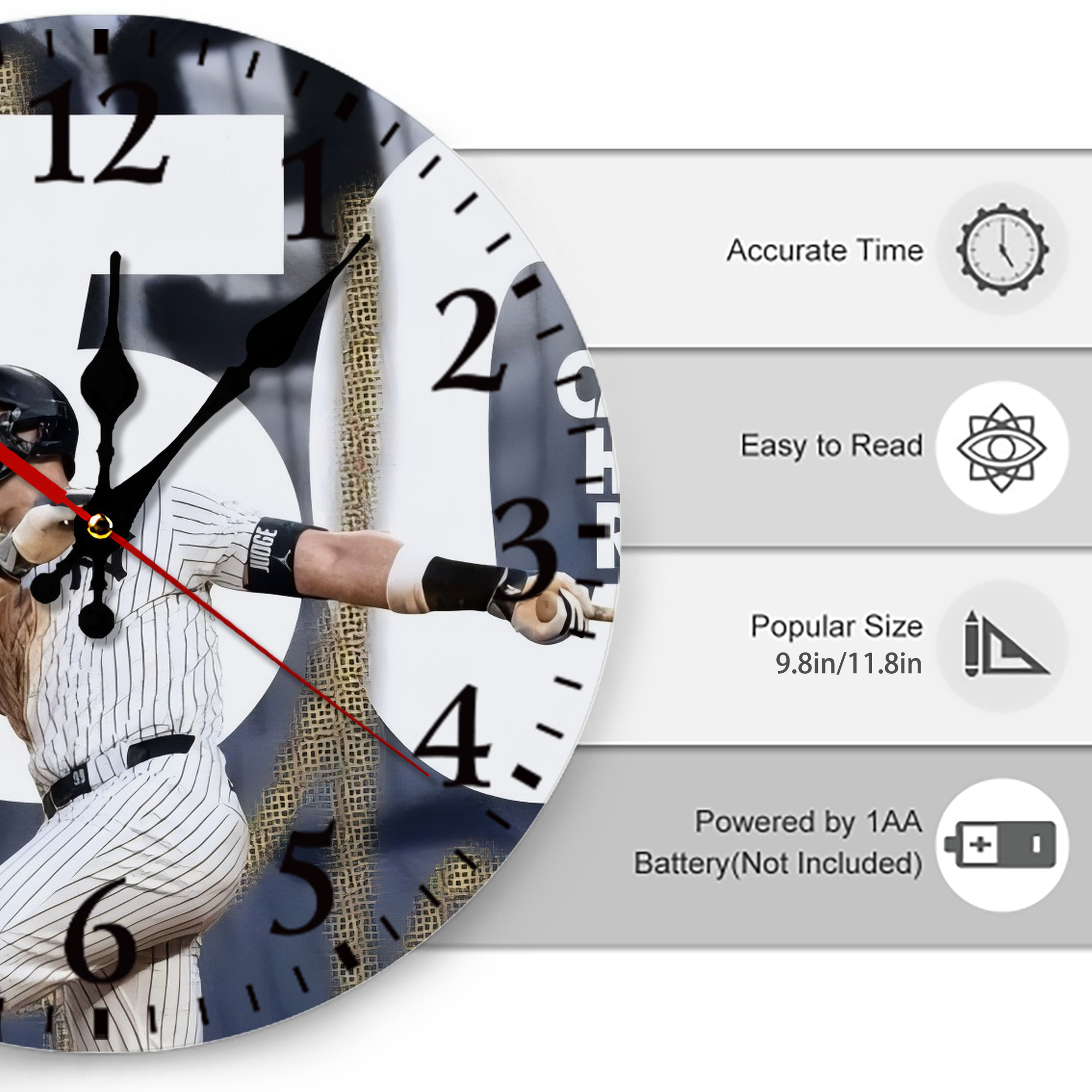 Aaron Judge's 350th Career Home Runs Silent Round Wall Clock – Modern & Stylish DIY Design, Durable Wood Construction, Easy To Install – Perfect For Office, Bedroom, Living Room, And More