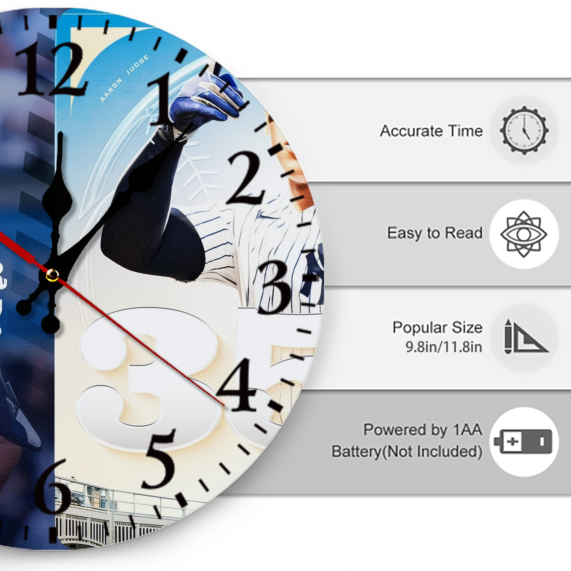 Aaron Judge's 350th Career Home Runs Silent Round Wall Clock – Modern & Stylish DIY Design, Durable Wood Construction, Easy To Install – Perfect For Office, Bedroom, Living Room, And More