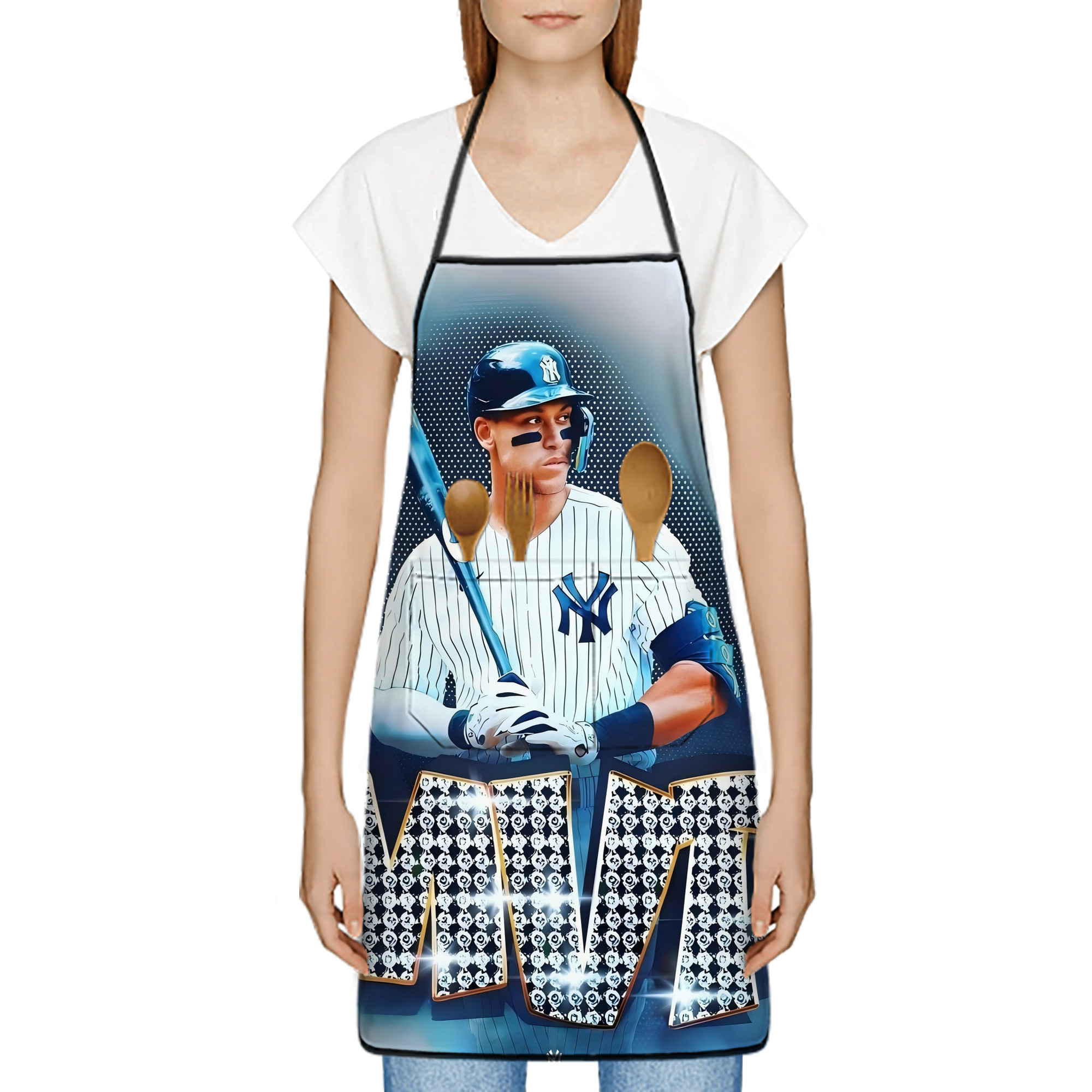 Aaron Judge MVP Stain-Resistant Polyester Apron With Pocket – Full Print, Waterproof, Anti-Wrinkle, Anti-Pilling – Ideal For Kitchen, BBQ, Restaurant, Salon & More