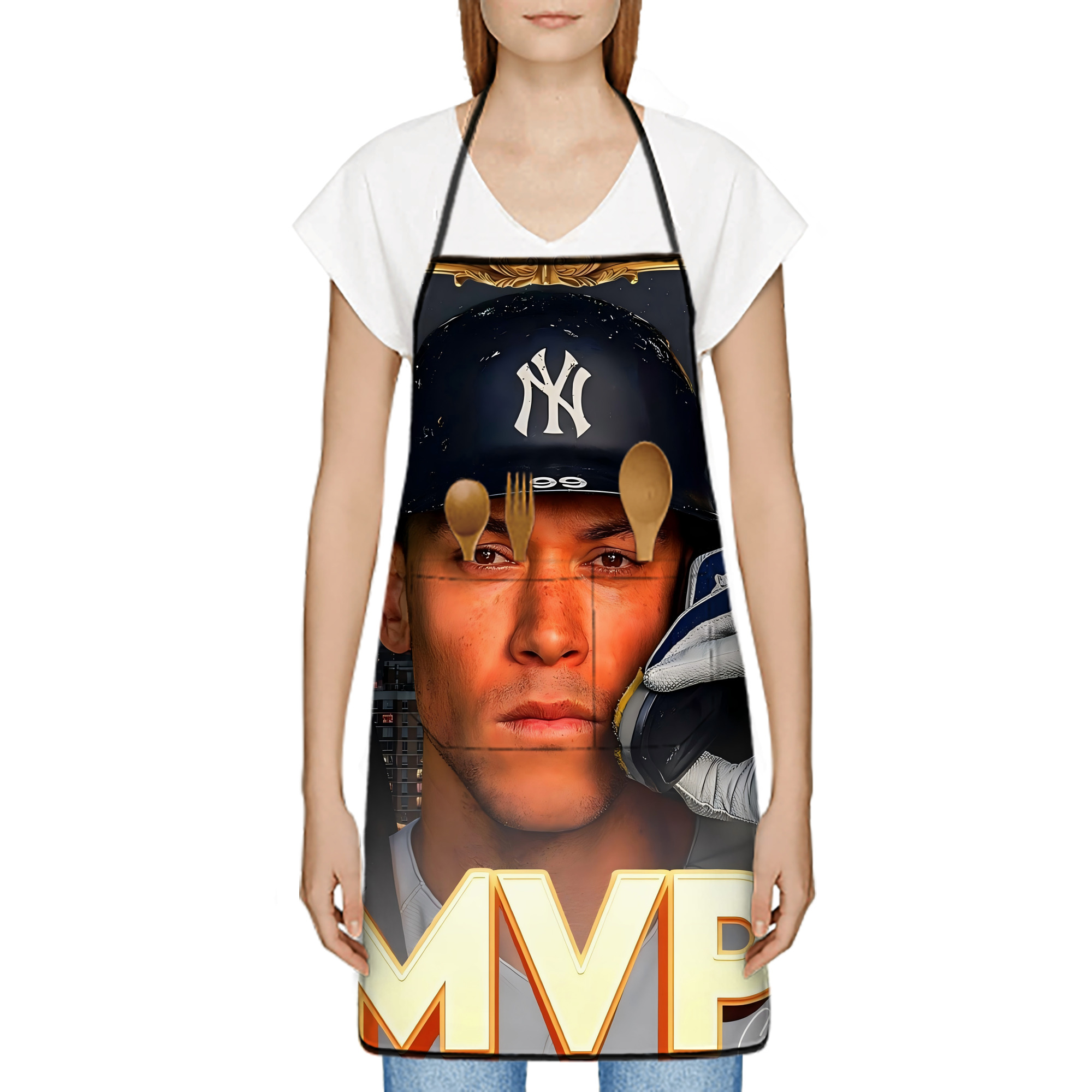 Aaron Judge MVP Stain-Resistant Polyester Apron With Pocket – Full Print, Waterproof, Anti-Wrinkle, Anti-Pilling – Ideal For Kitchen, BBQ, Restaurant, Salon & More