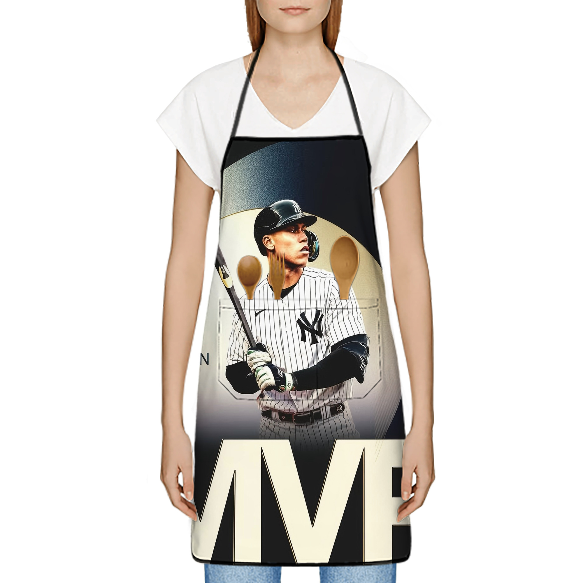Aaron Judge MVP Stain-Resistant Polyester Apron With Pocket – Full Print, Waterproof, Anti-Wrinkle, Anti-Pilling – Ideal For Kitchen, BBQ, Restaurant, Salon & More