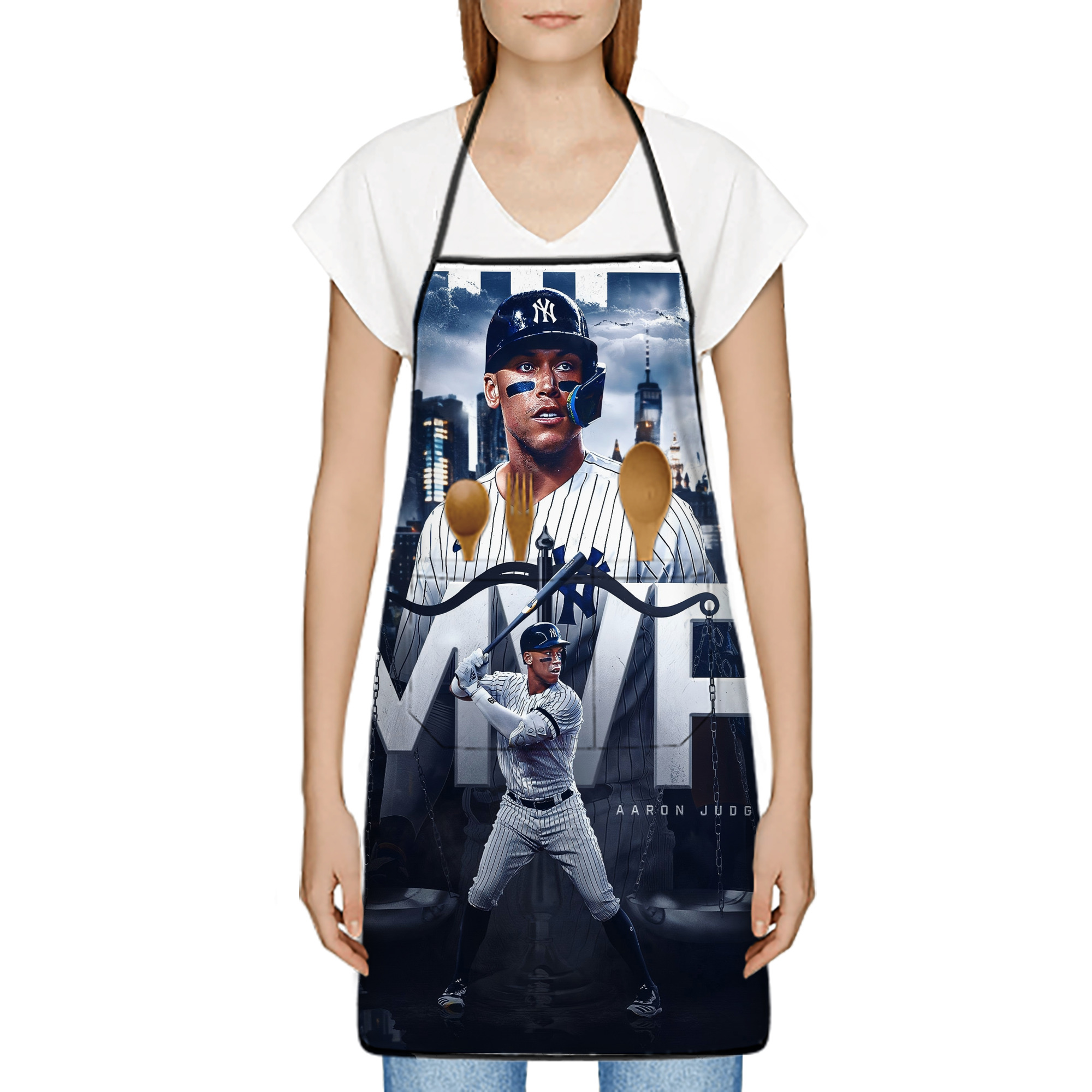 Aaron Judge MVP Stain-Resistant Polyester Apron With Pocket – Full Print, Waterproof, Anti-Wrinkle, Anti-Pilling – Ideal For Kitchen, BBQ, Restaurant, Salon & More
