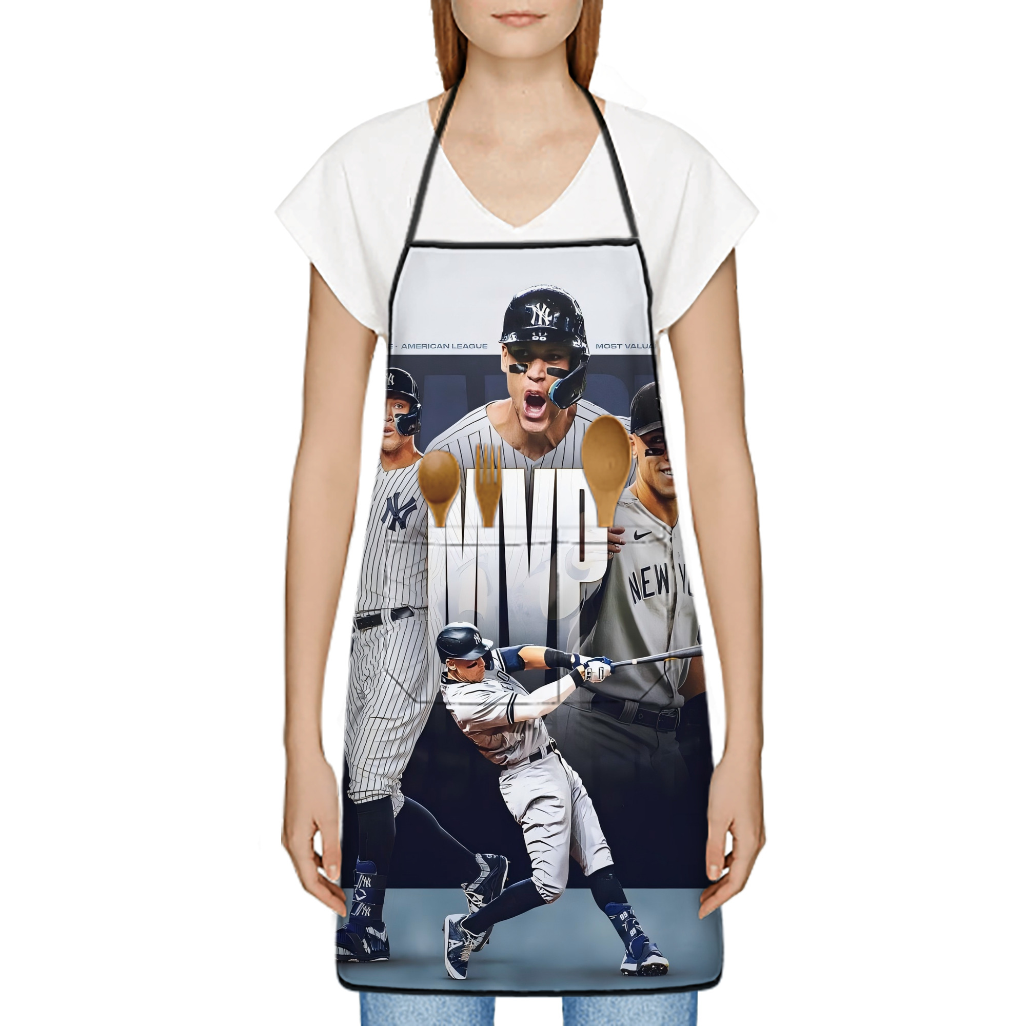 Aaron Judge MVP Stain-Resistant Polyester Apron With Pocket – Full Print, Waterproof, Anti-Wrinkle, Anti-Pilling – Ideal For Kitchen, BBQ, Restaurant, Salon & More
