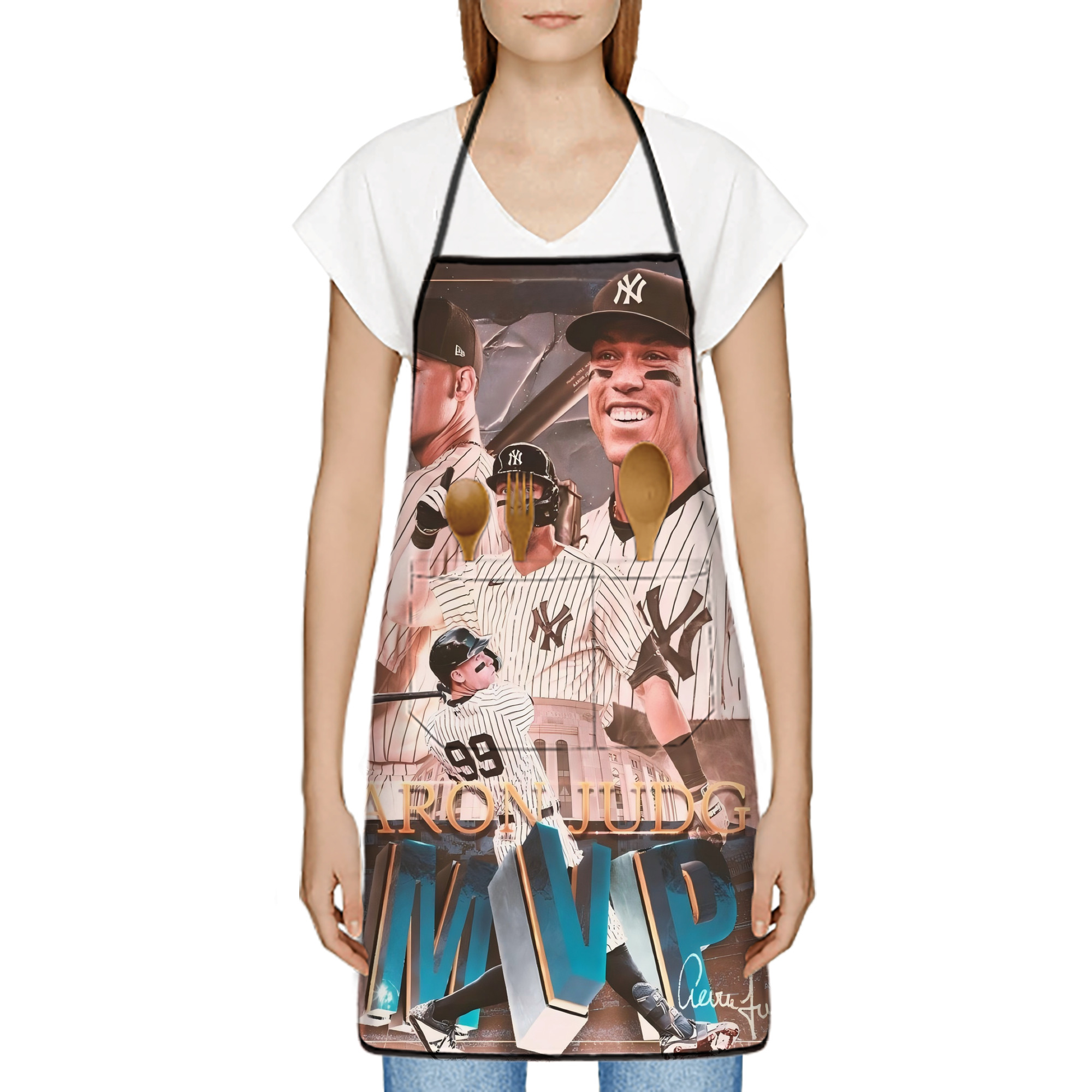 Aaron Judge MVP Stain-Resistant Polyester Apron With Pocket – Full Print, Waterproof, Anti-Wrinkle, Anti-Pilling – Ideal For Kitchen, BBQ, Restaurant, Salon & More