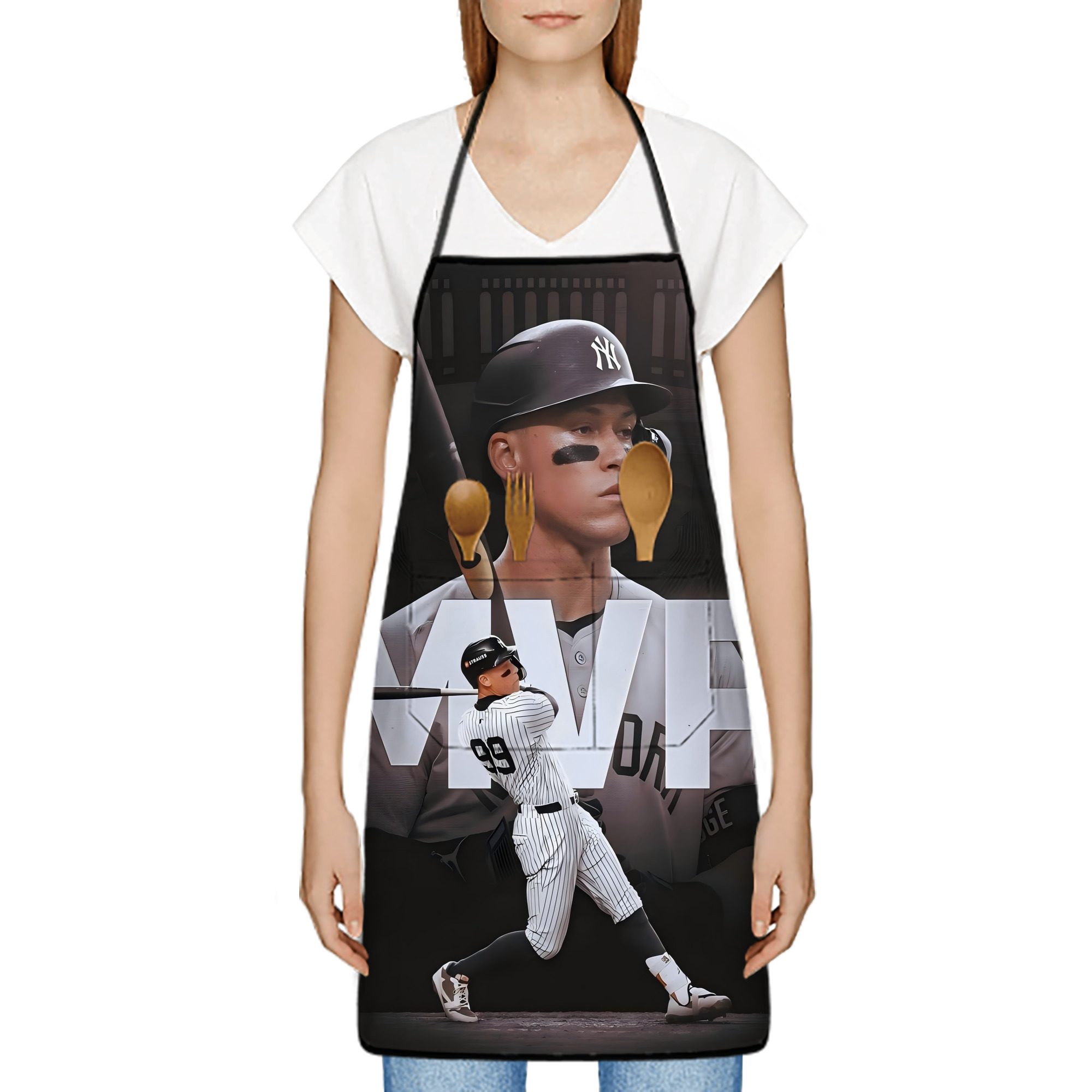 Aaron Judge MVP Stain-Resistant Polyester Apron With Pocket – Full Print, Waterproof, Anti-Wrinkle, Anti-Pilling – Ideal For Kitchen, BBQ, Restaurant, Salon & More