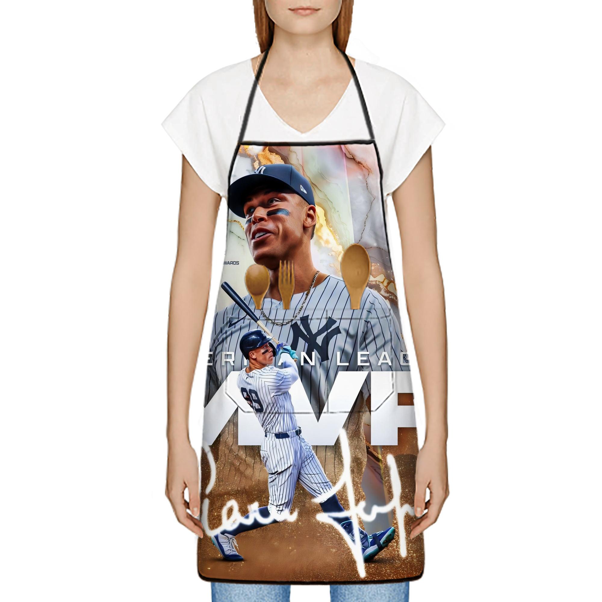 Aaron Judge MVP Stain-Resistant Polyester Apron With Pocket – Full Print, Waterproof, Anti-Wrinkle, Anti-Pilling – Ideal For Kitchen, BBQ, Restaurant, Salon & More