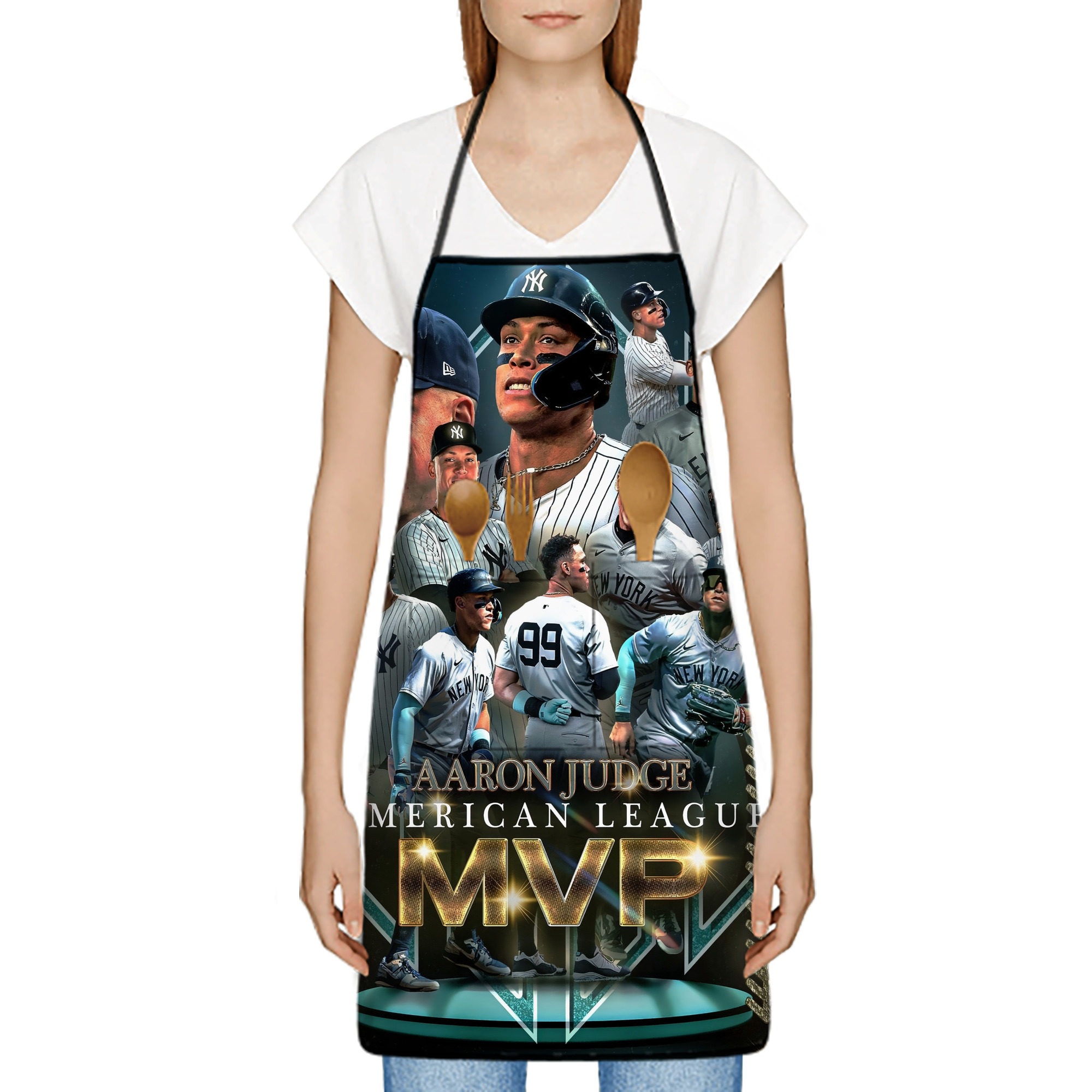 Aaron Judge MVP Stain-Resistant Polyester Apron With Pocket – Full Print, Waterproof, Anti-Wrinkle, Anti-Pilling – Ideal For Kitchen, BBQ, Restaurant, Salon & More