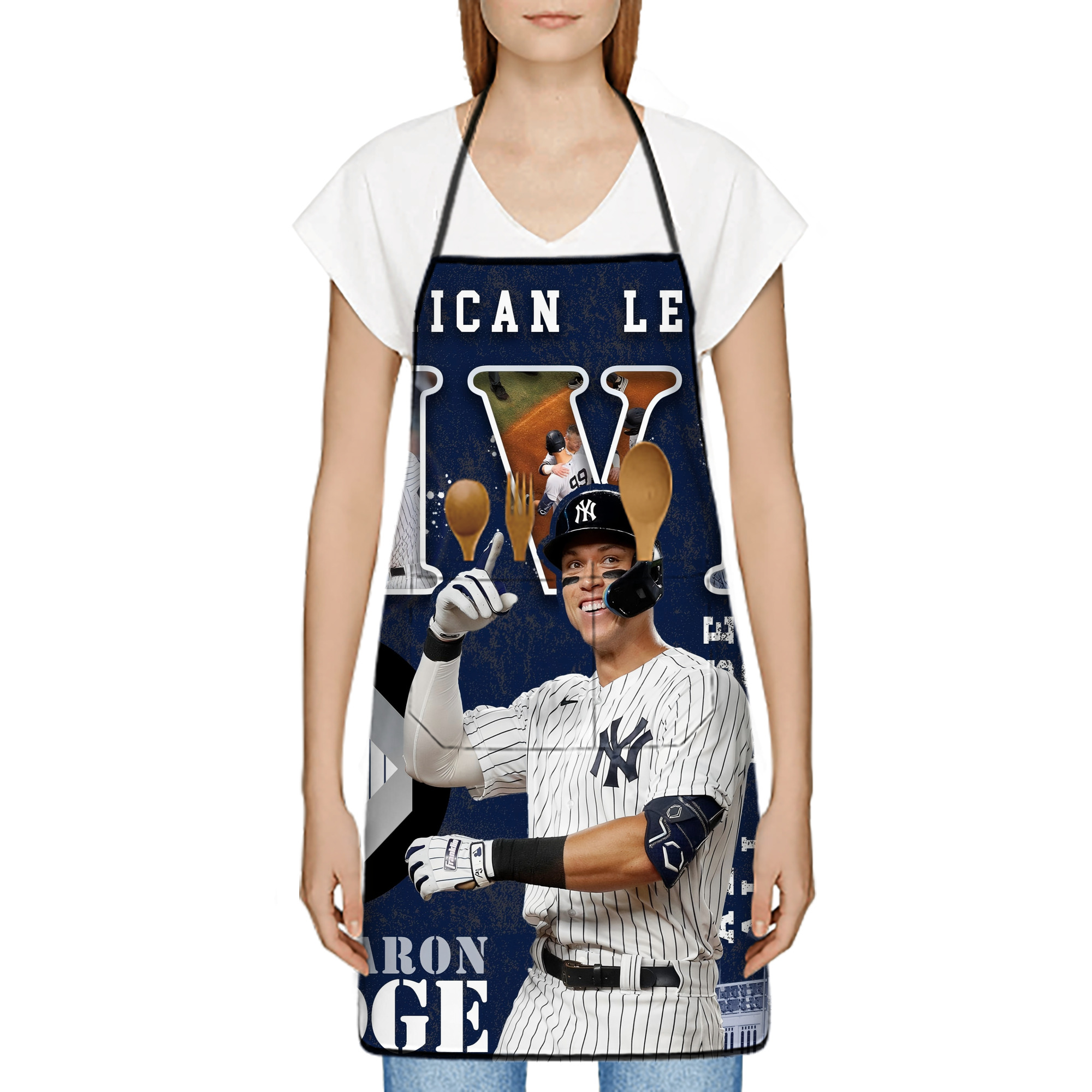Aaron Judge MVP Stain-Resistant Polyester Apron With Pocket – Full Print, Waterproof, Anti-Wrinkle, Anti-Pilling – Ideal For Kitchen, BBQ, Restaurant, Salon & More