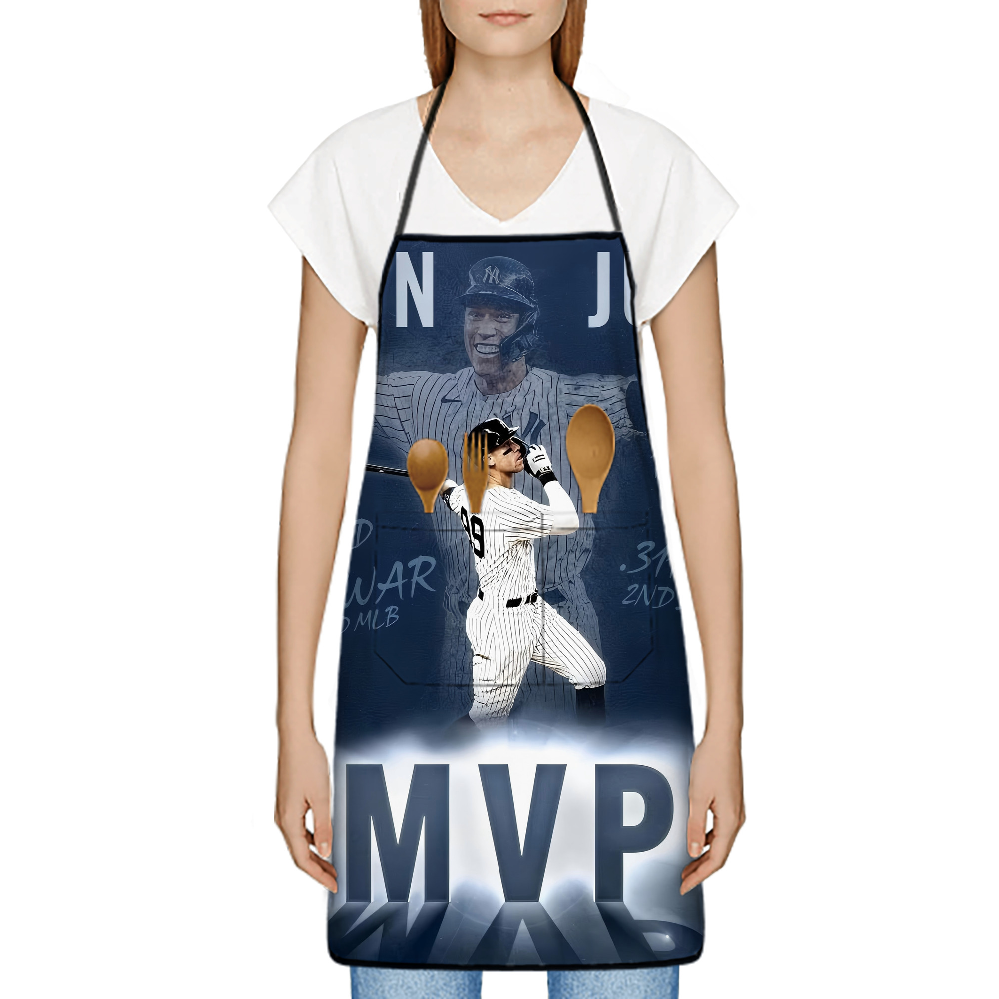 Aaron Judge MVP Stain-Resistant Polyester Apron With Pocket – Full Print, Waterproof, Anti-Wrinkle, Anti-Pilling – Ideal For Kitchen, BBQ, Restaurant, Salon & More