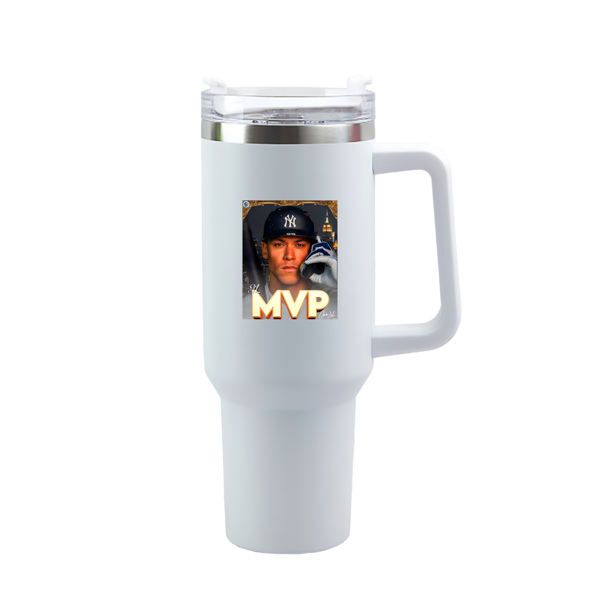 Aaron Judge MVP 40oz Handle Car Tumbler – Durable Stainless Steel Travel Mug With UV Print – Double Wall Insulated, Fits Most Car Cup Holders